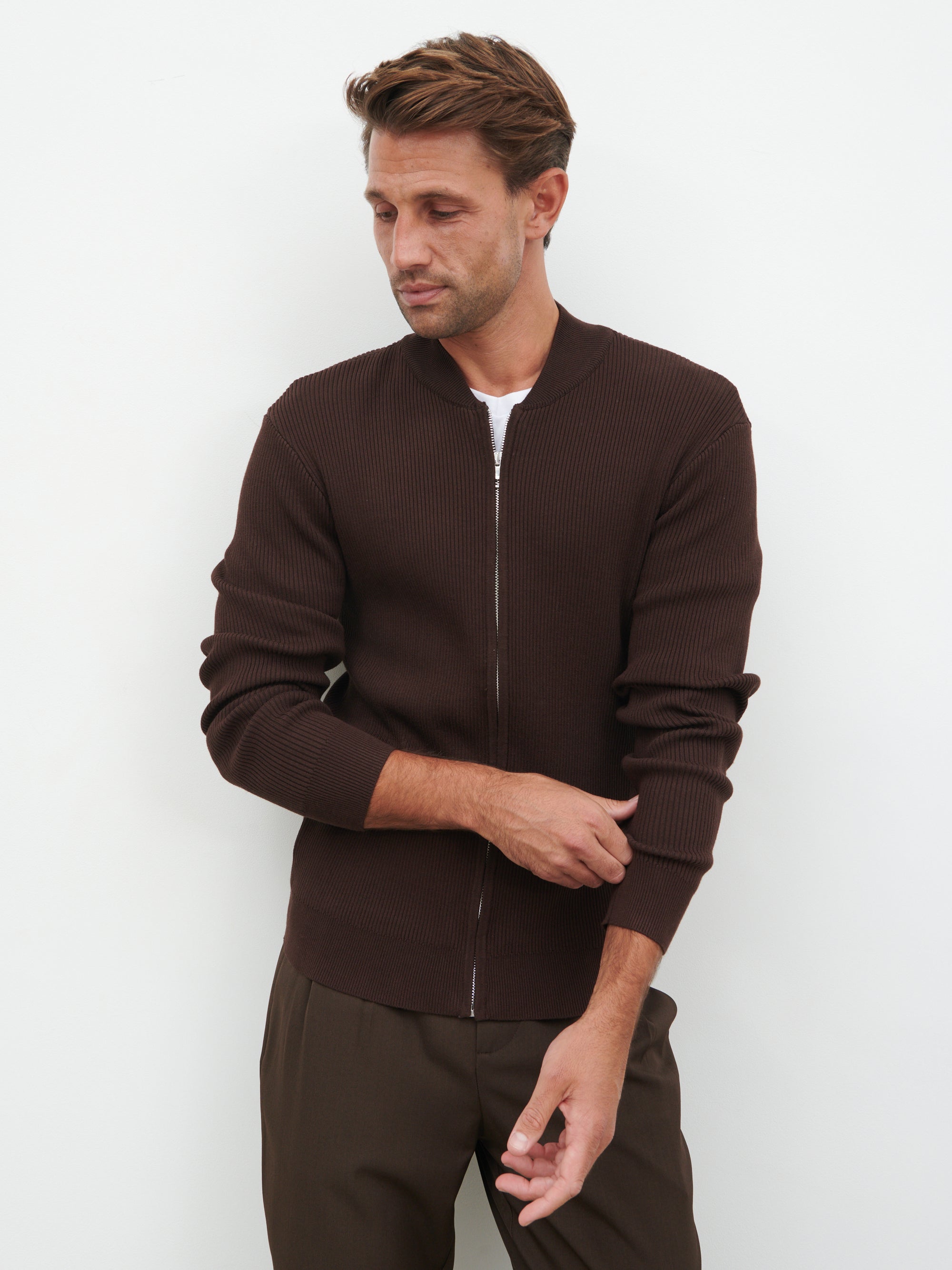 Boucle Knit Bomber - Chocolate main image 0