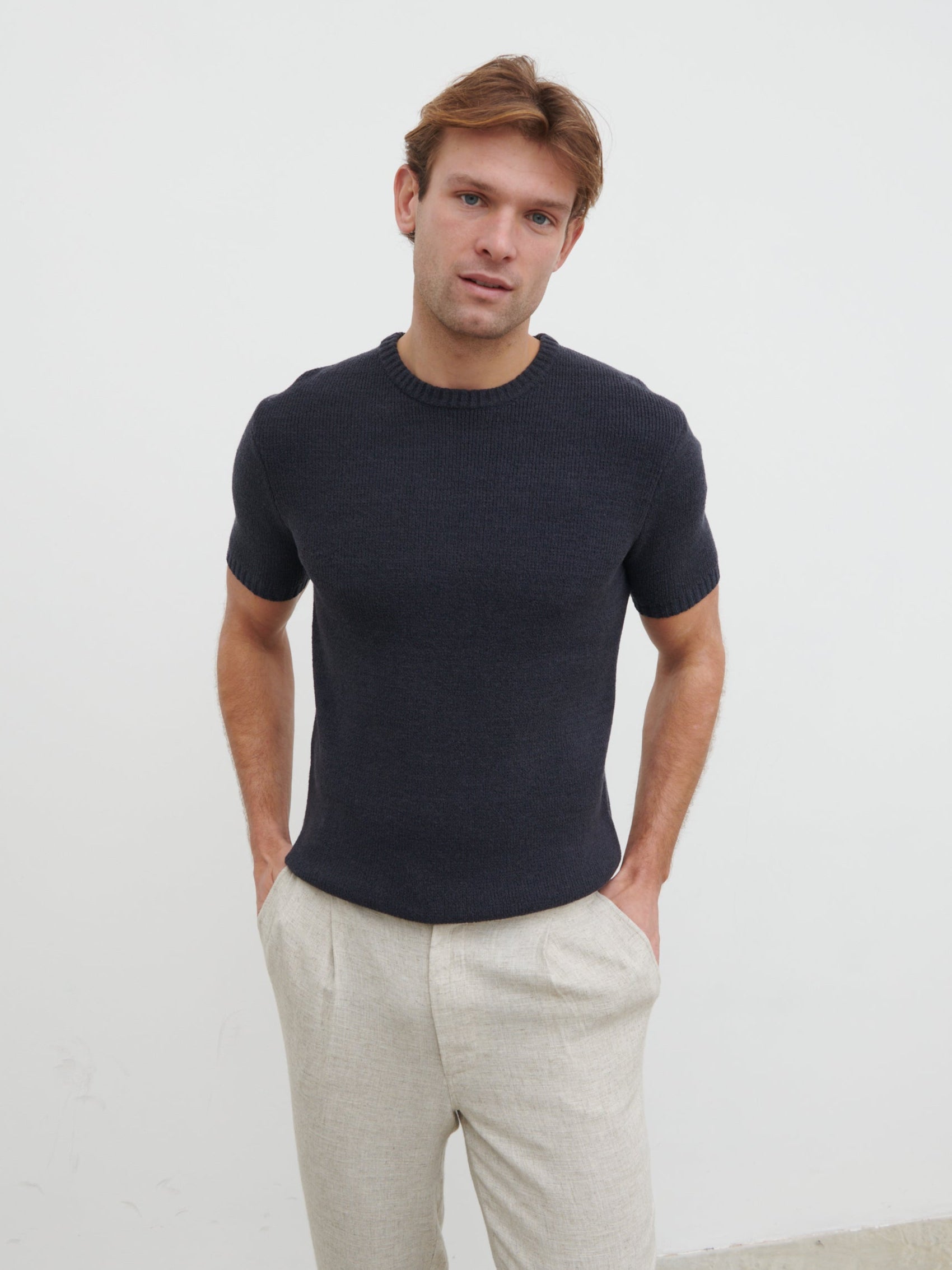 Landon Striped Tee - Natural Navy