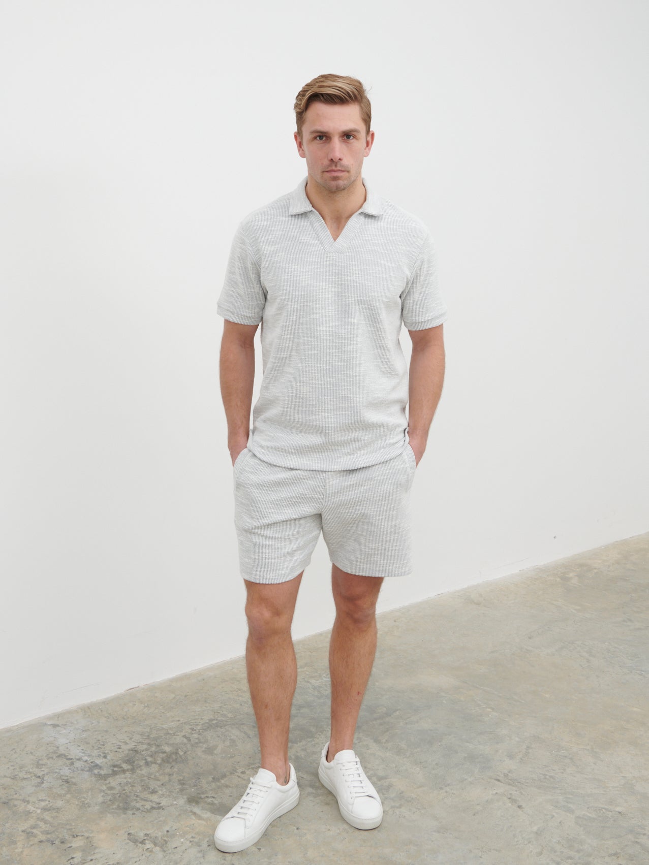 Aaron Textured Jersey Polo - Grey