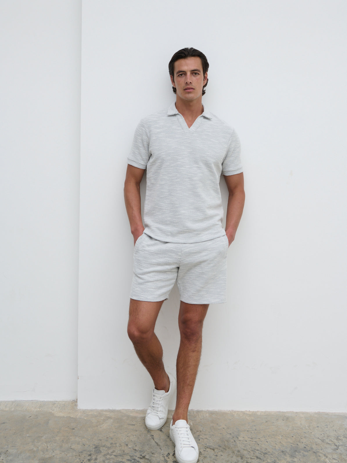 Aaron Textured Jersey Polo - Grey