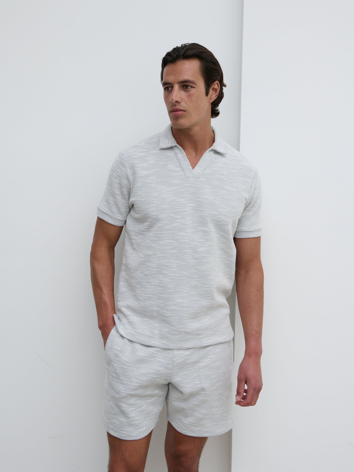 Aaron Textured Jersey Polo - Grey