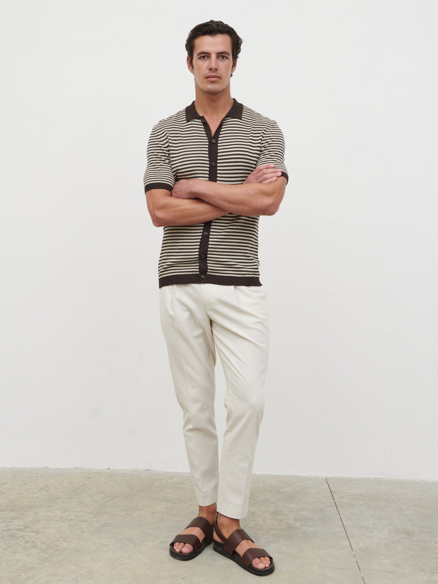 Aidan Knit Shirt - Chocolate Brown and Cream