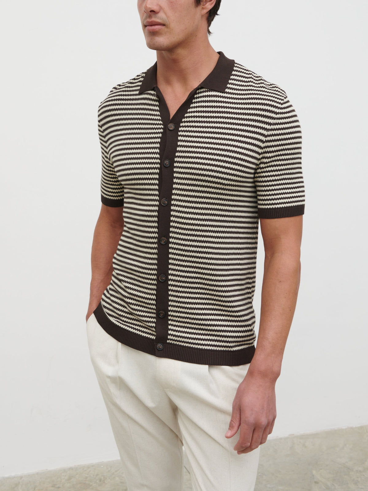 Aidan Knit Shirt Chocolate Brown Cream