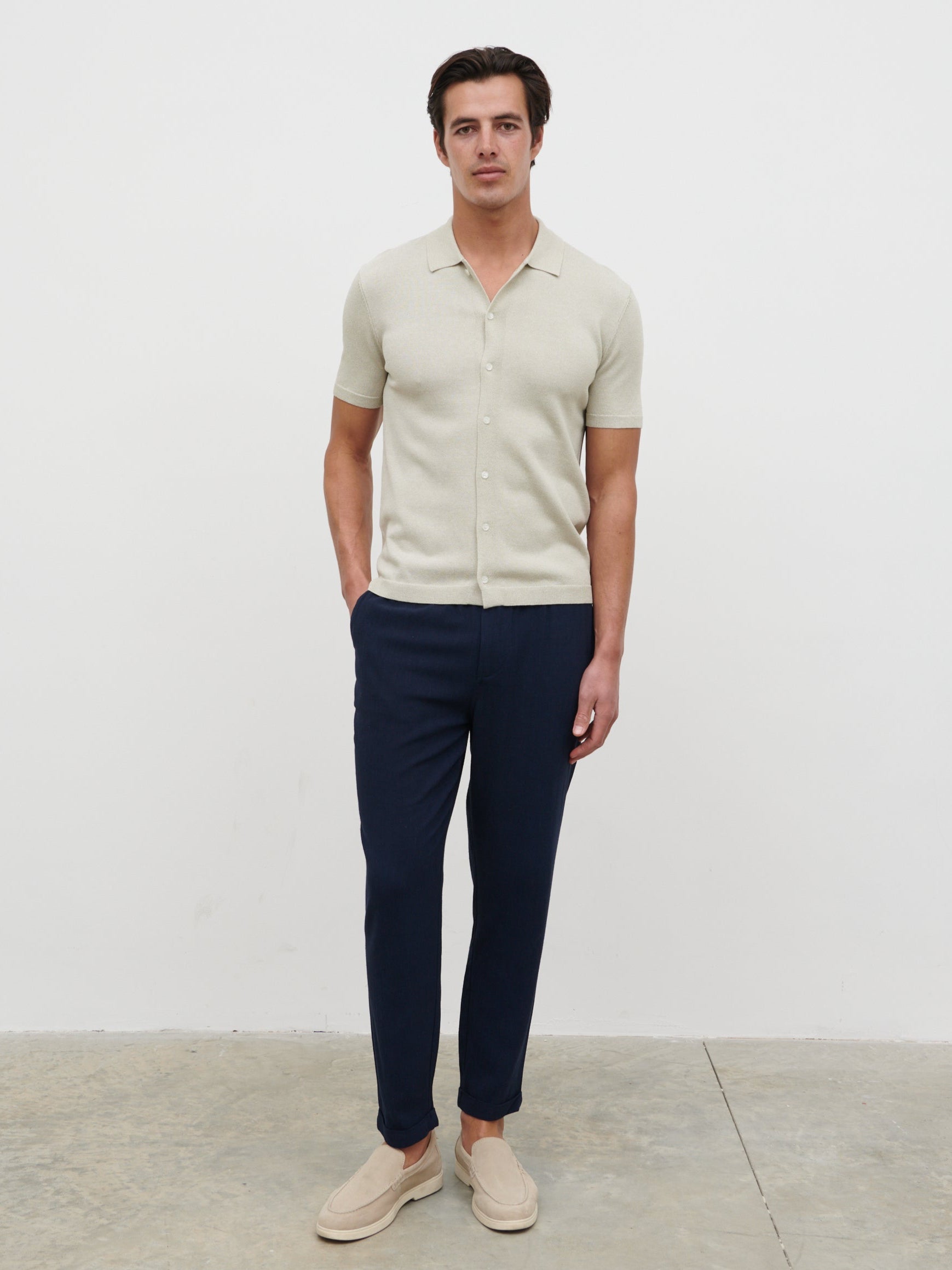 Angus Lightweight Button Down Knitted Shirt - Grey