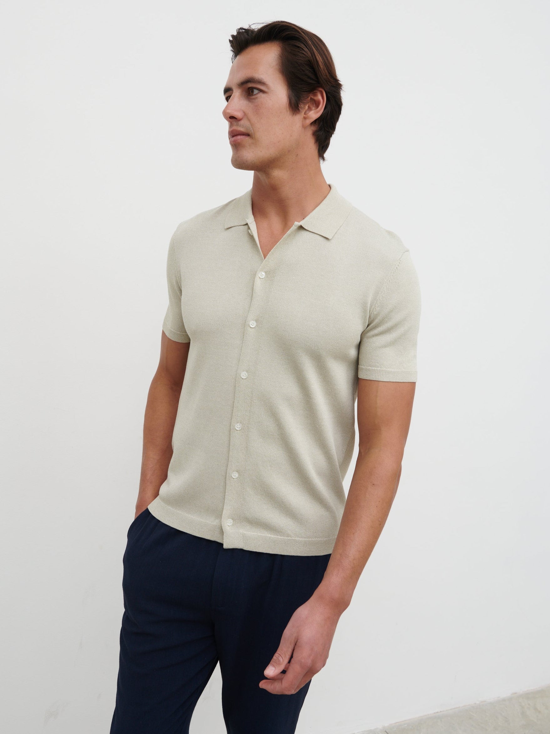 Angus Lightweight Button Down Knitted Shirt - Grey