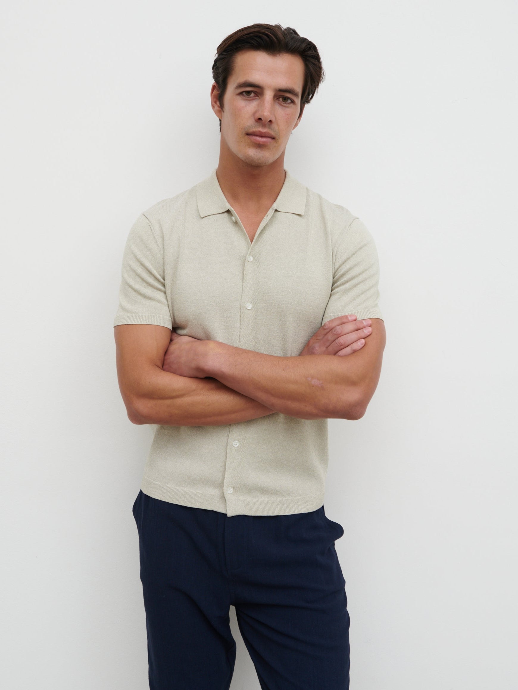 Angus Lightweight Button Down Knitted Shirt - Grey