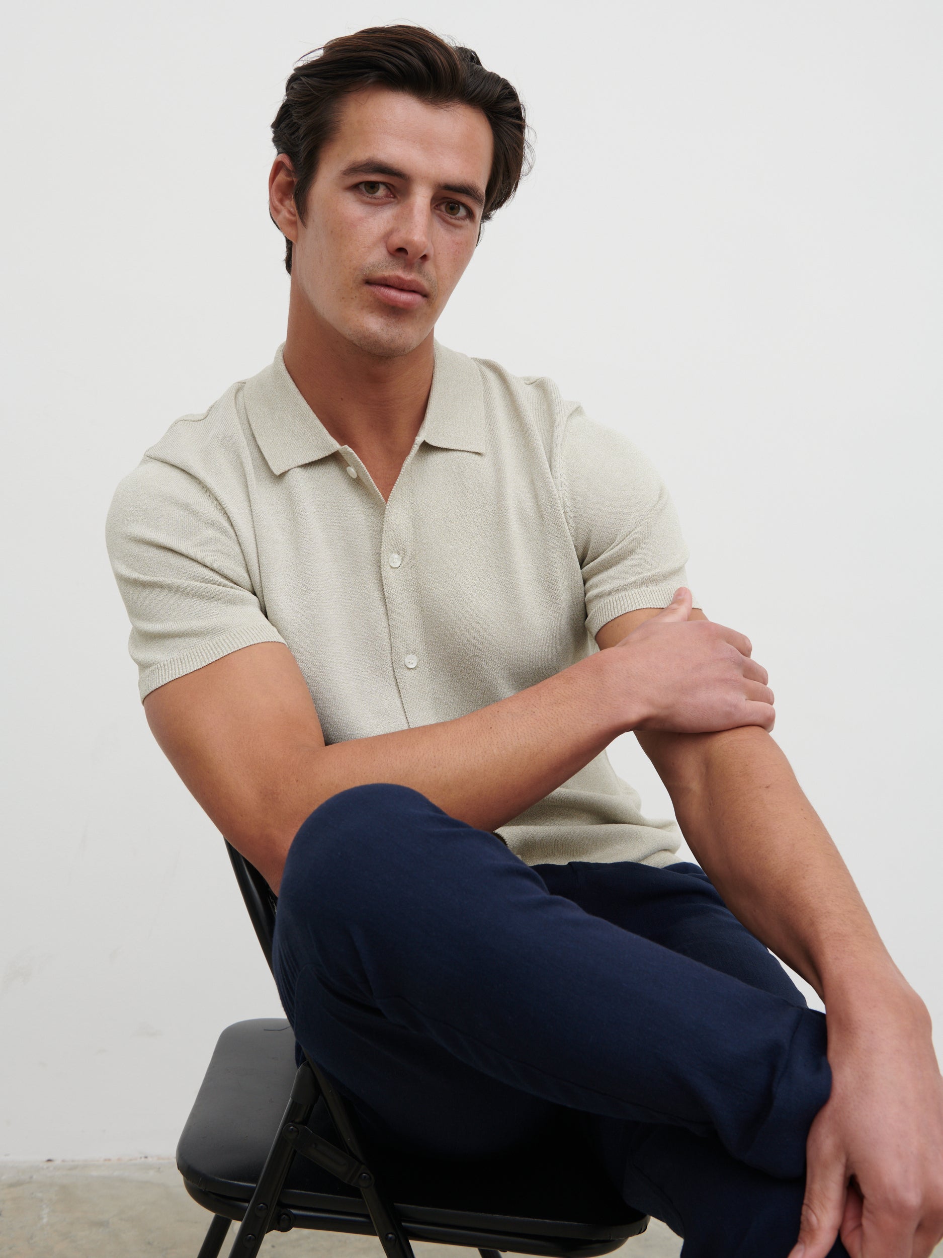 Angus Lightweight Button Down Knitted Shirt - Grey