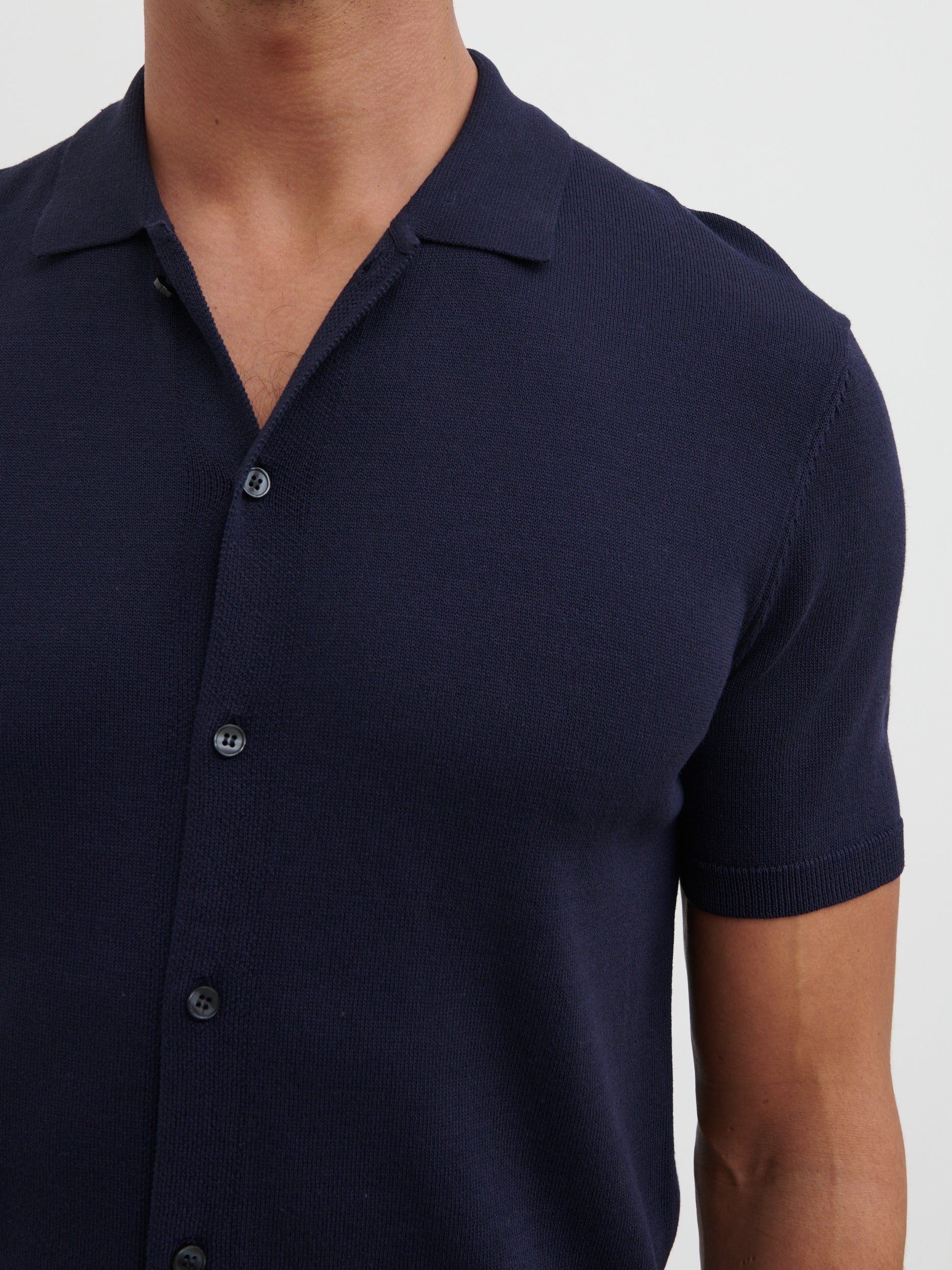 Angus Lightweight Button Down Knitted Shirt - Navy