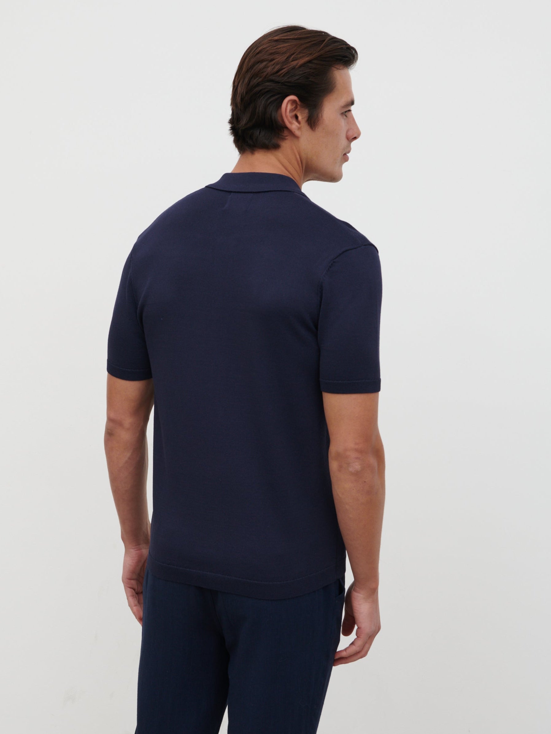 Angus Lightweight Button Down Knitted Shirt - Navy