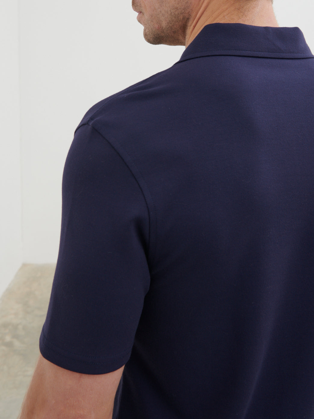 Archie Open Collar Jersey Polo - Slate Blue