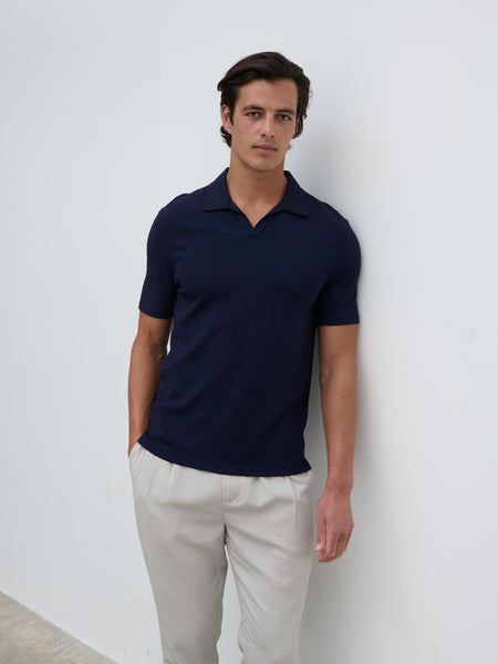 Archie Open Collar Jersey Polo - Slate Blue – Nobl