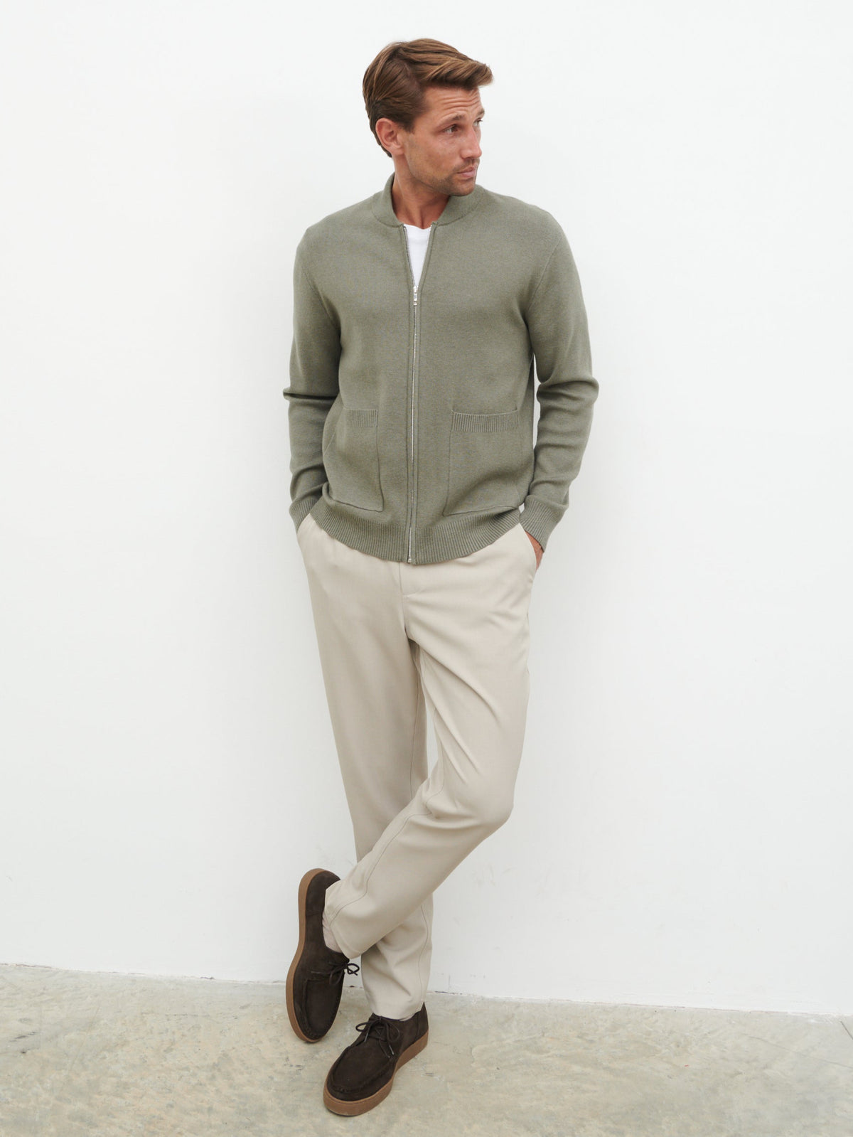 Arlo Knit Bomber Jacket Light Grey