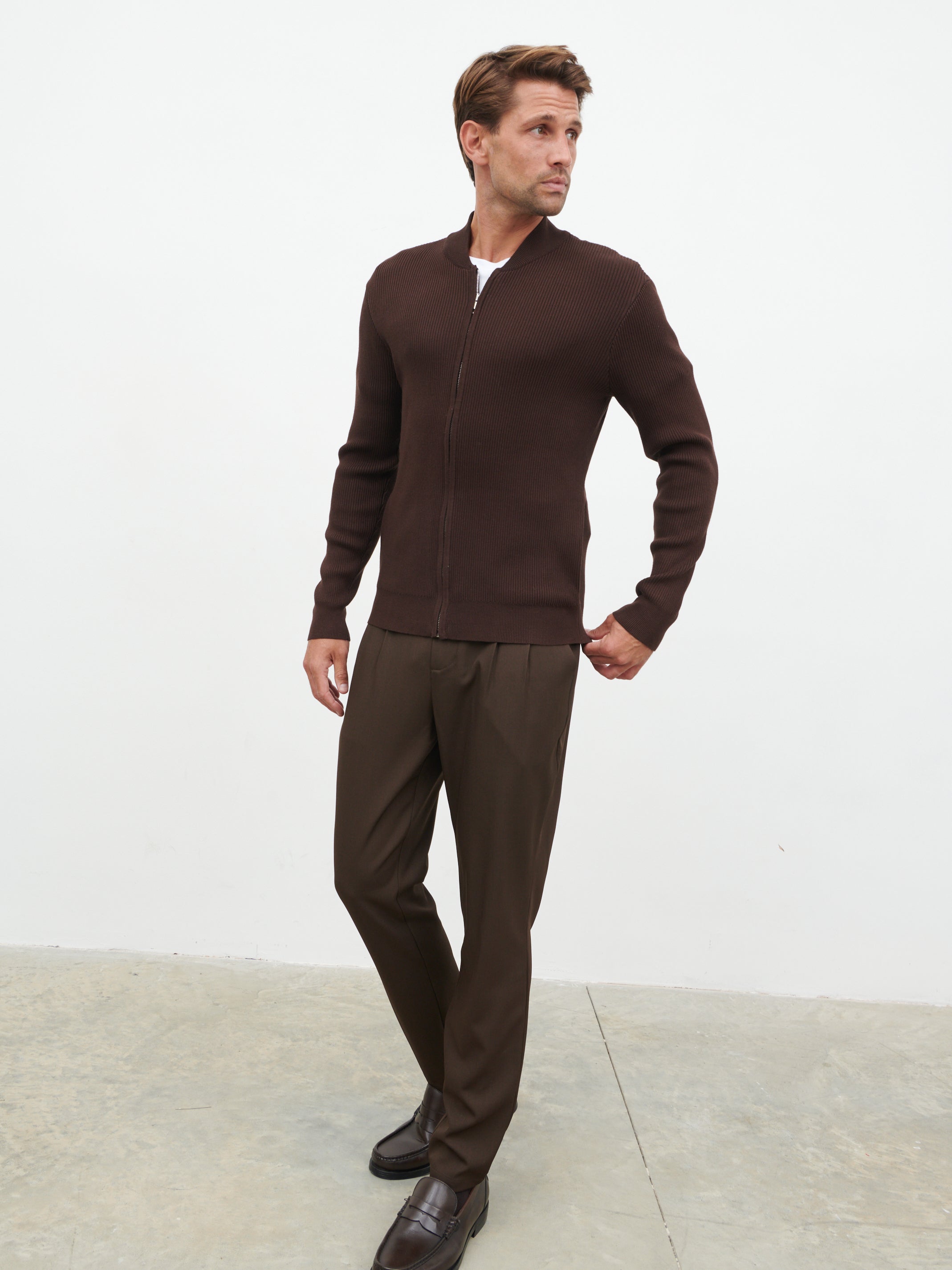 Atlas Knitted Bomber Jacket - Chocolate