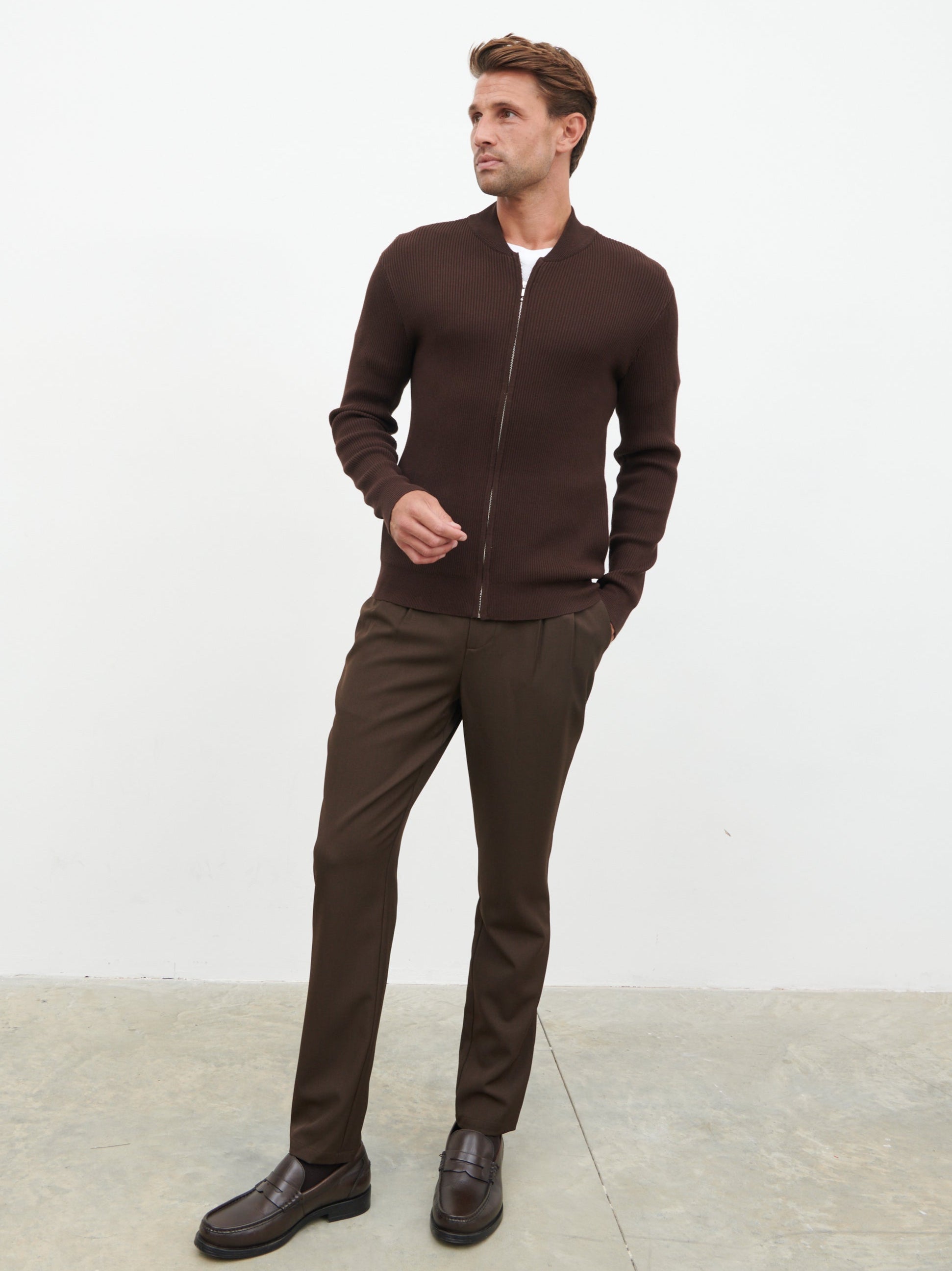 Atlas Knitted Bomber Jacket - Chocolate
