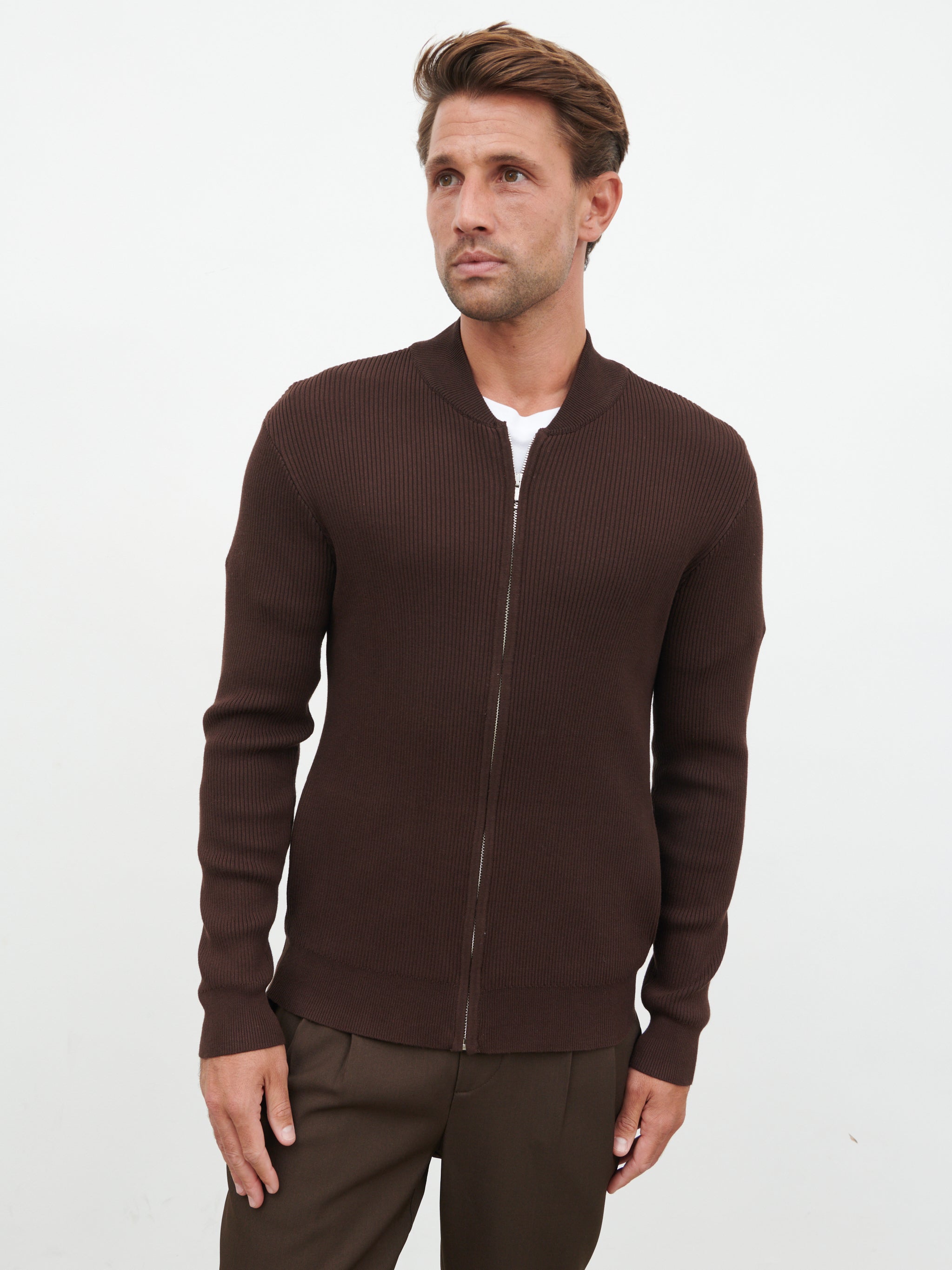 Atlas Knitted Bomber Jacket - Chocolate