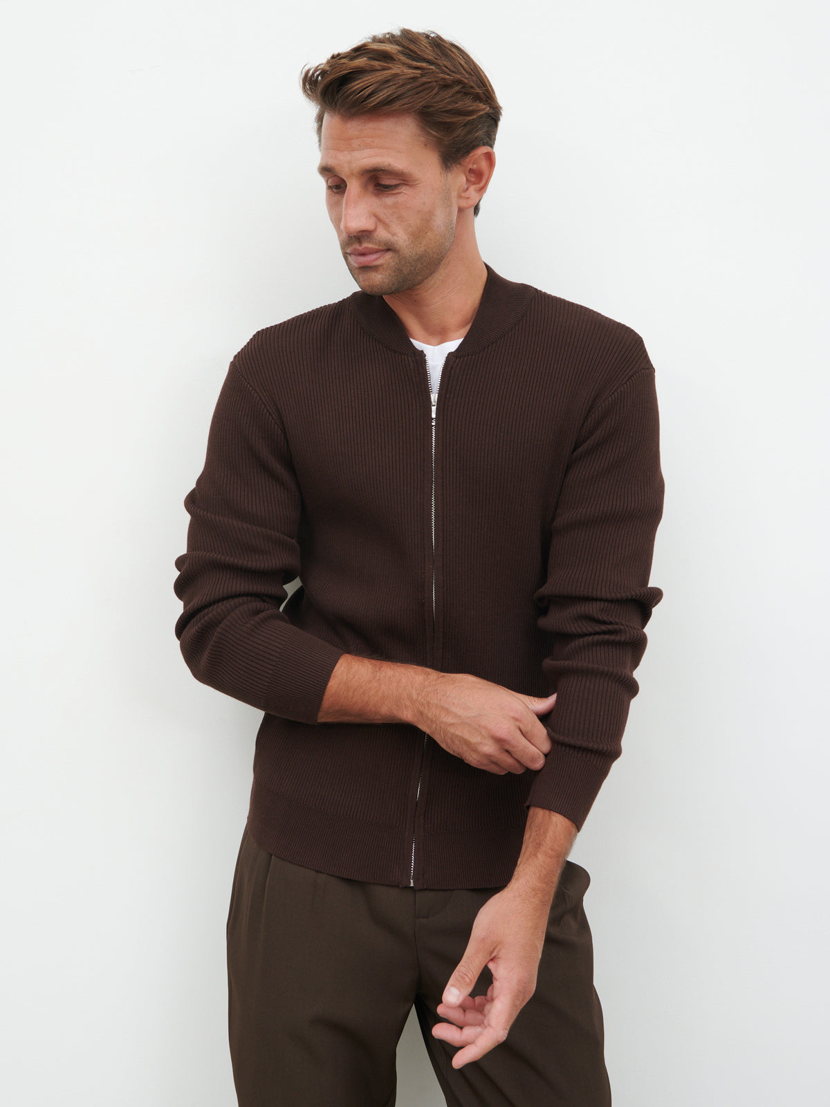 Atlas Knitted Bomber Jacket Chocolate