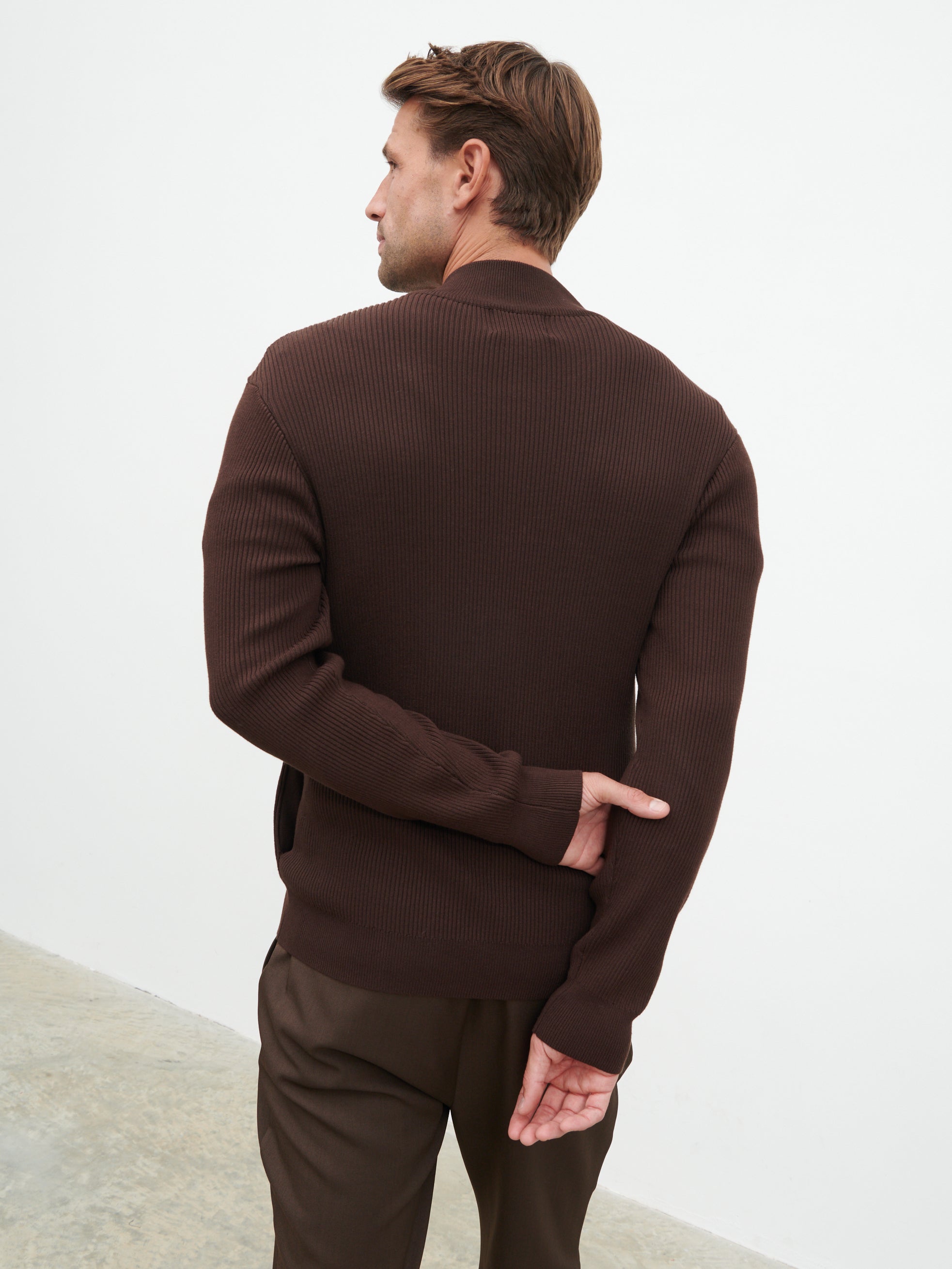 Atlas Knitted Bomber Jacket - Chocolate