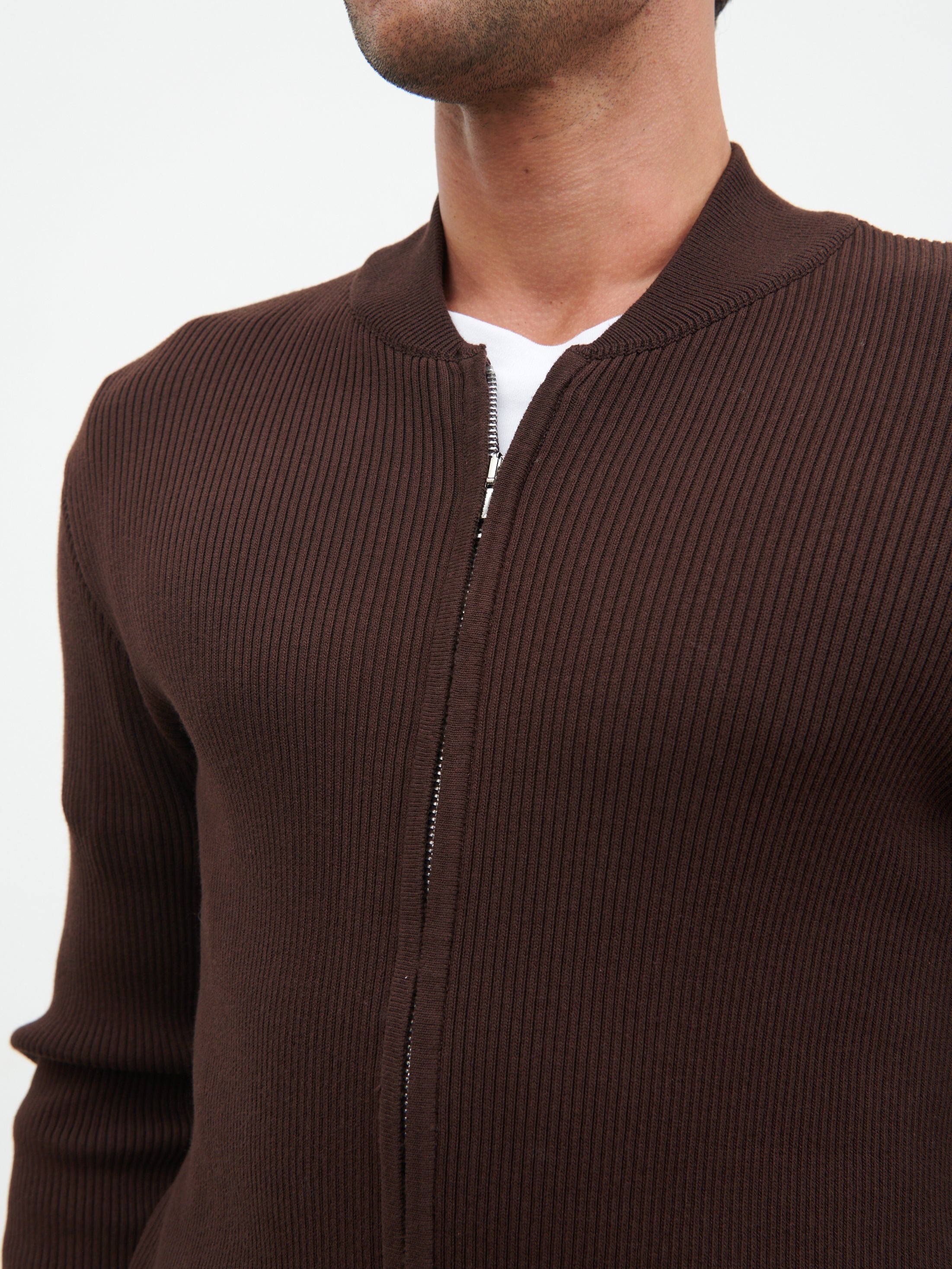 Atlas Knitted Bomber Jacket - Chocolate