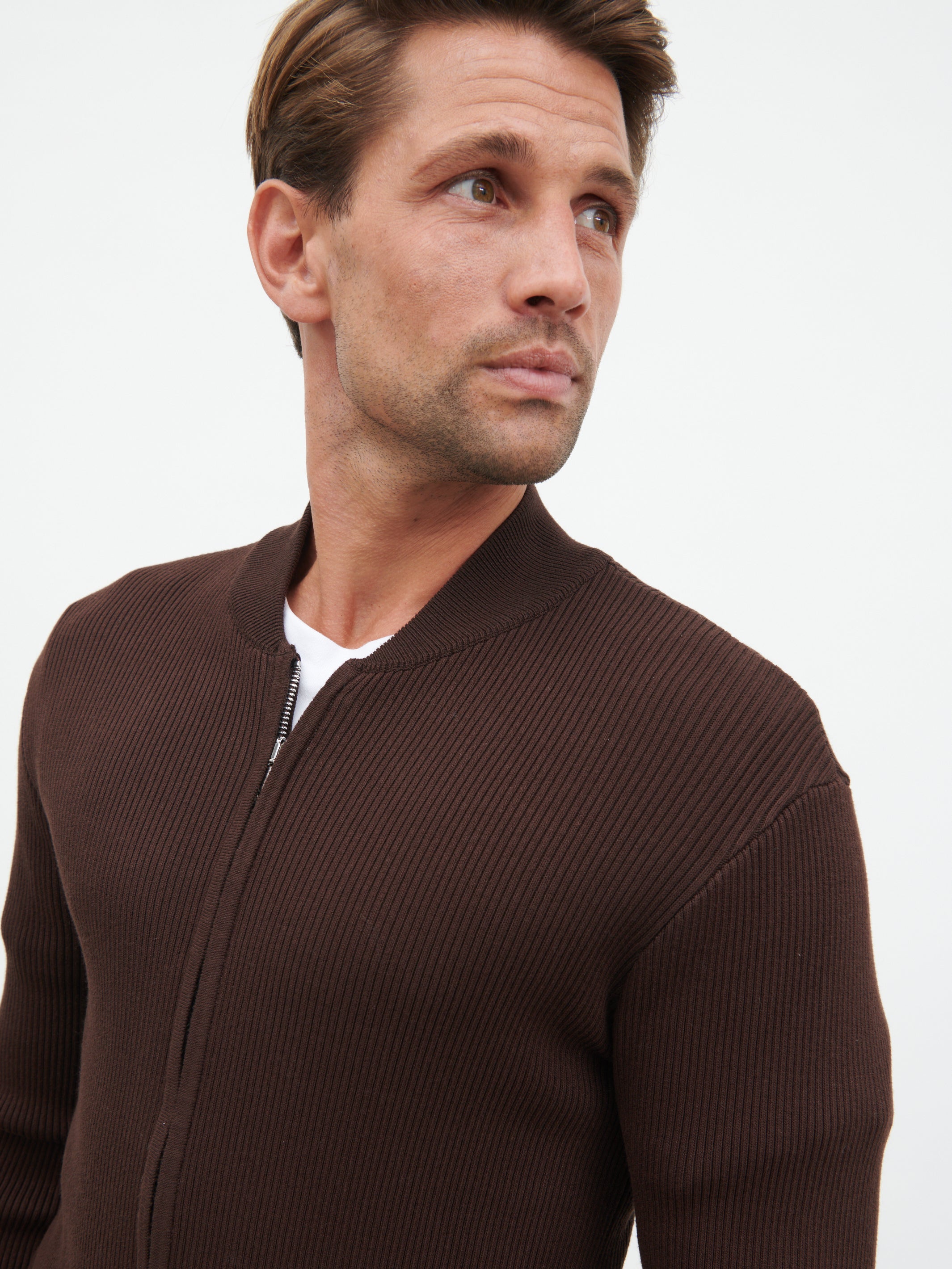 Atlas Knitted Bomber Jacket - Chocolate