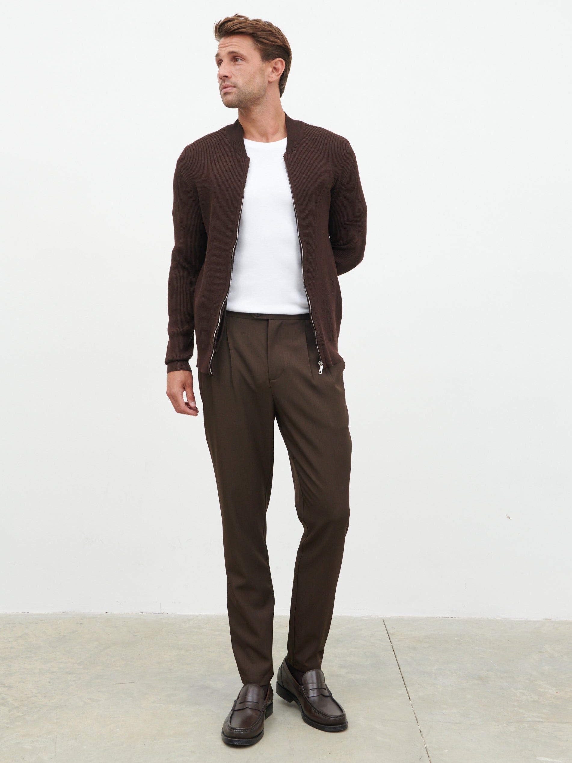 Atlas Knitted Bomber Jacket - Chocolate
