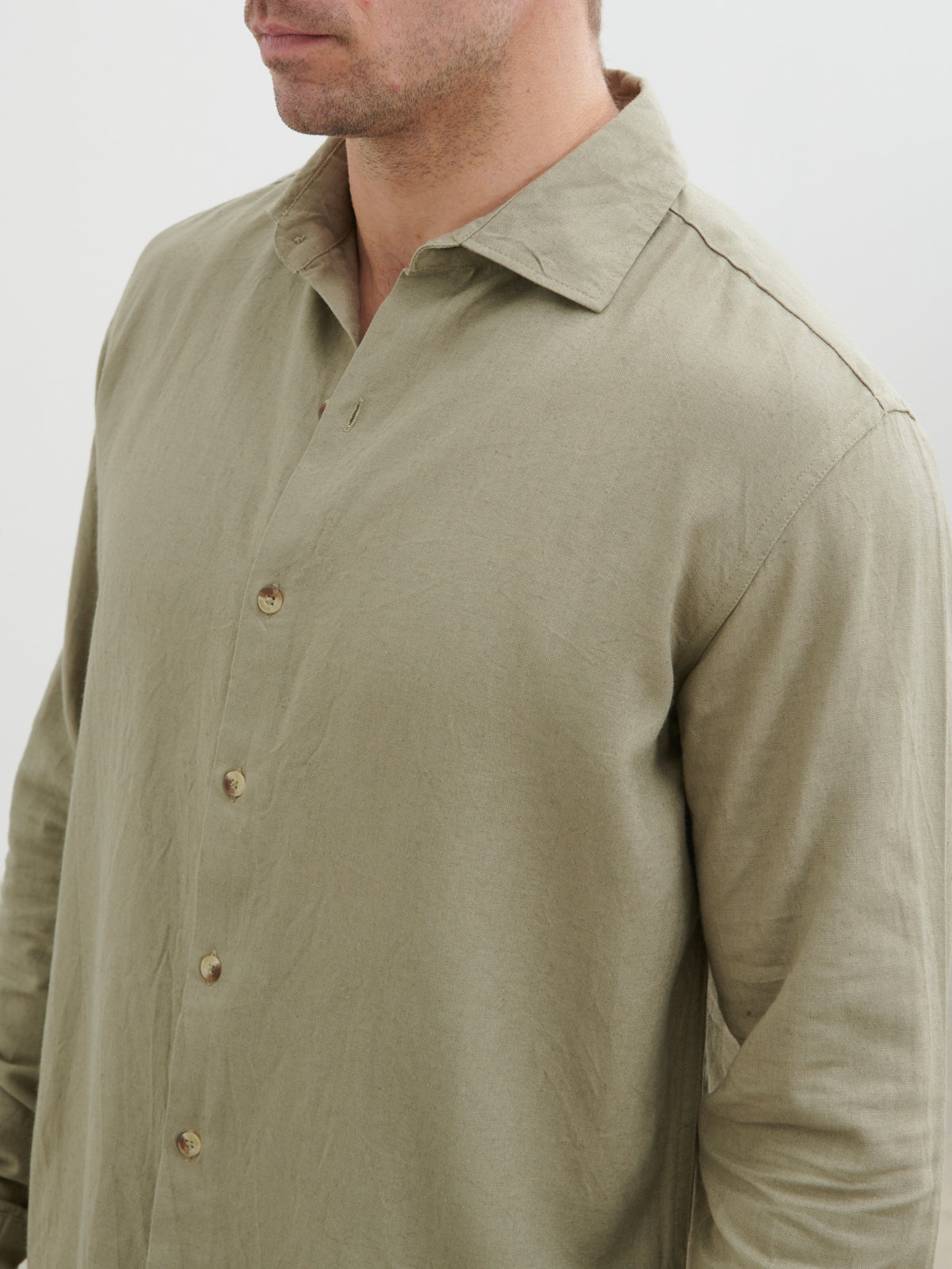 Enzo Long Sleeve Linen Shirt - Olive