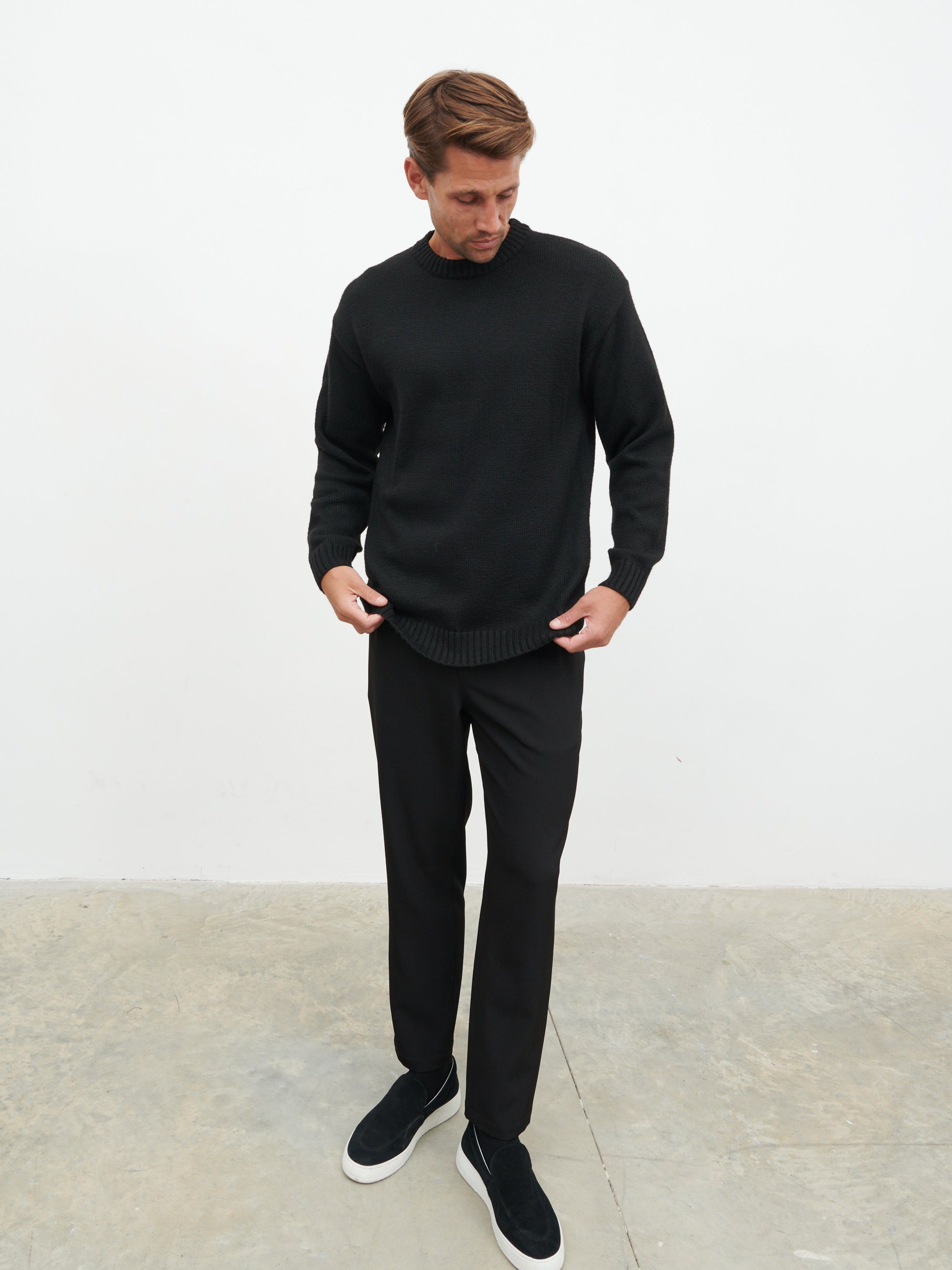 Banks Crew Neck Knit Jumper - Black