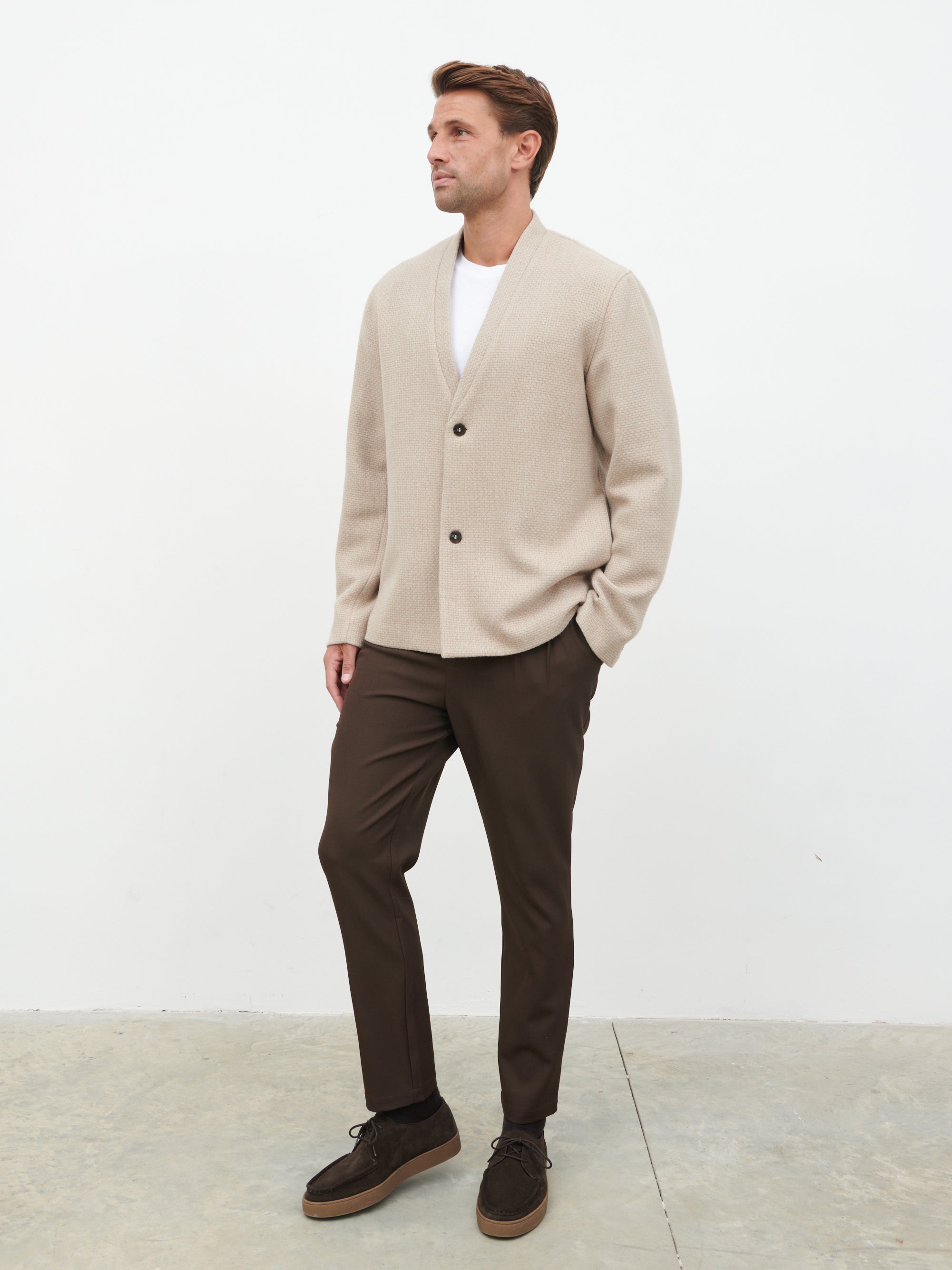 Bear Collarless Jacket - Beige