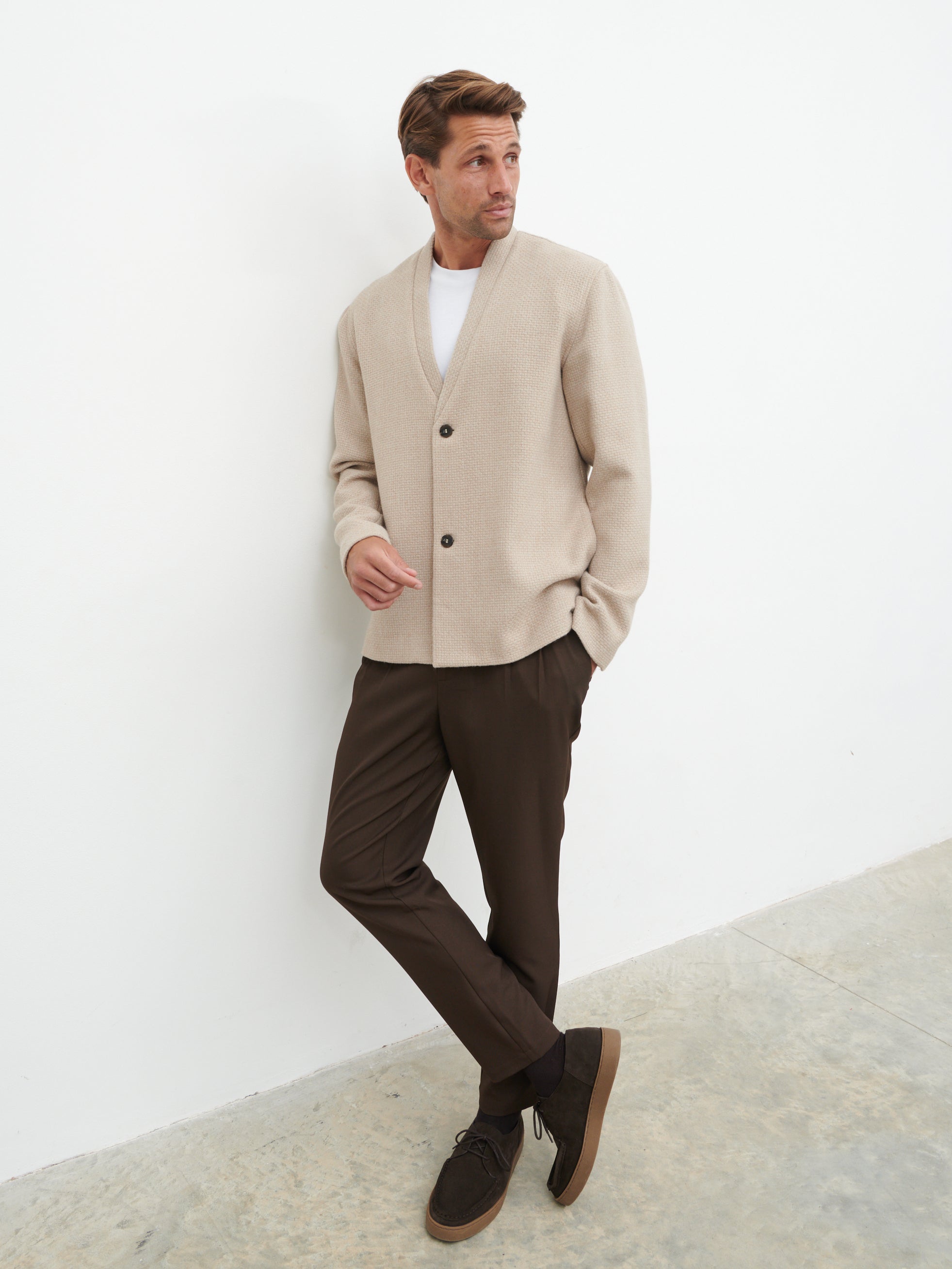 Bear Collarless Jacket - Beige