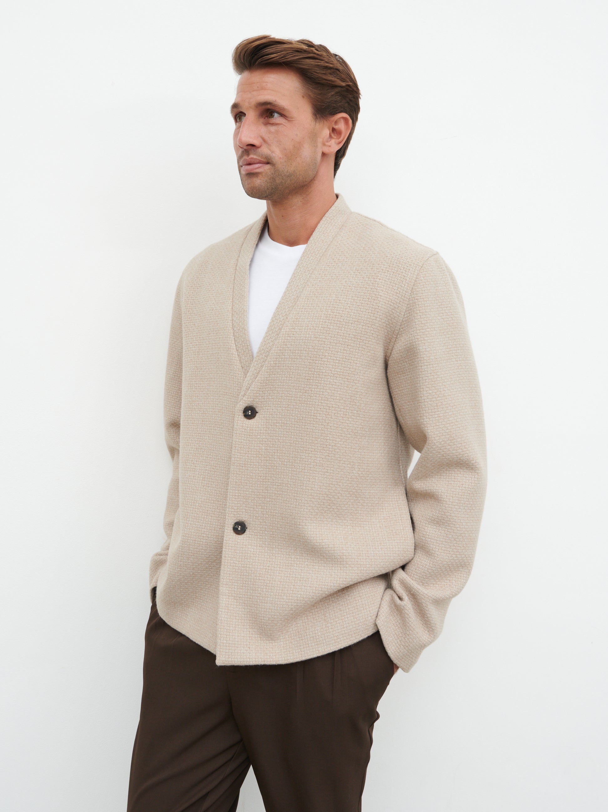 Bear Collarless Jacket - Beige
