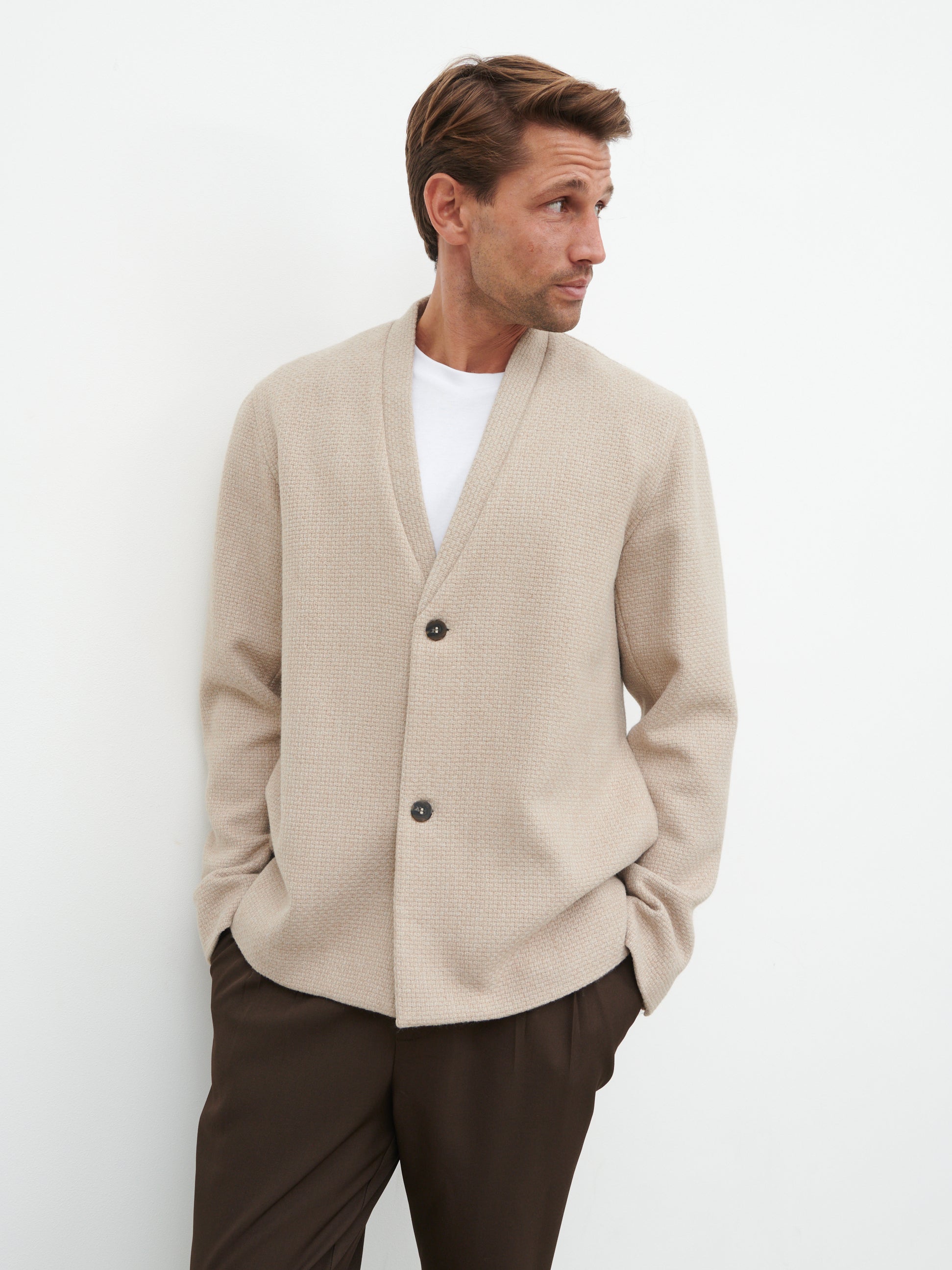 Bear Collarless Jacket - Beige