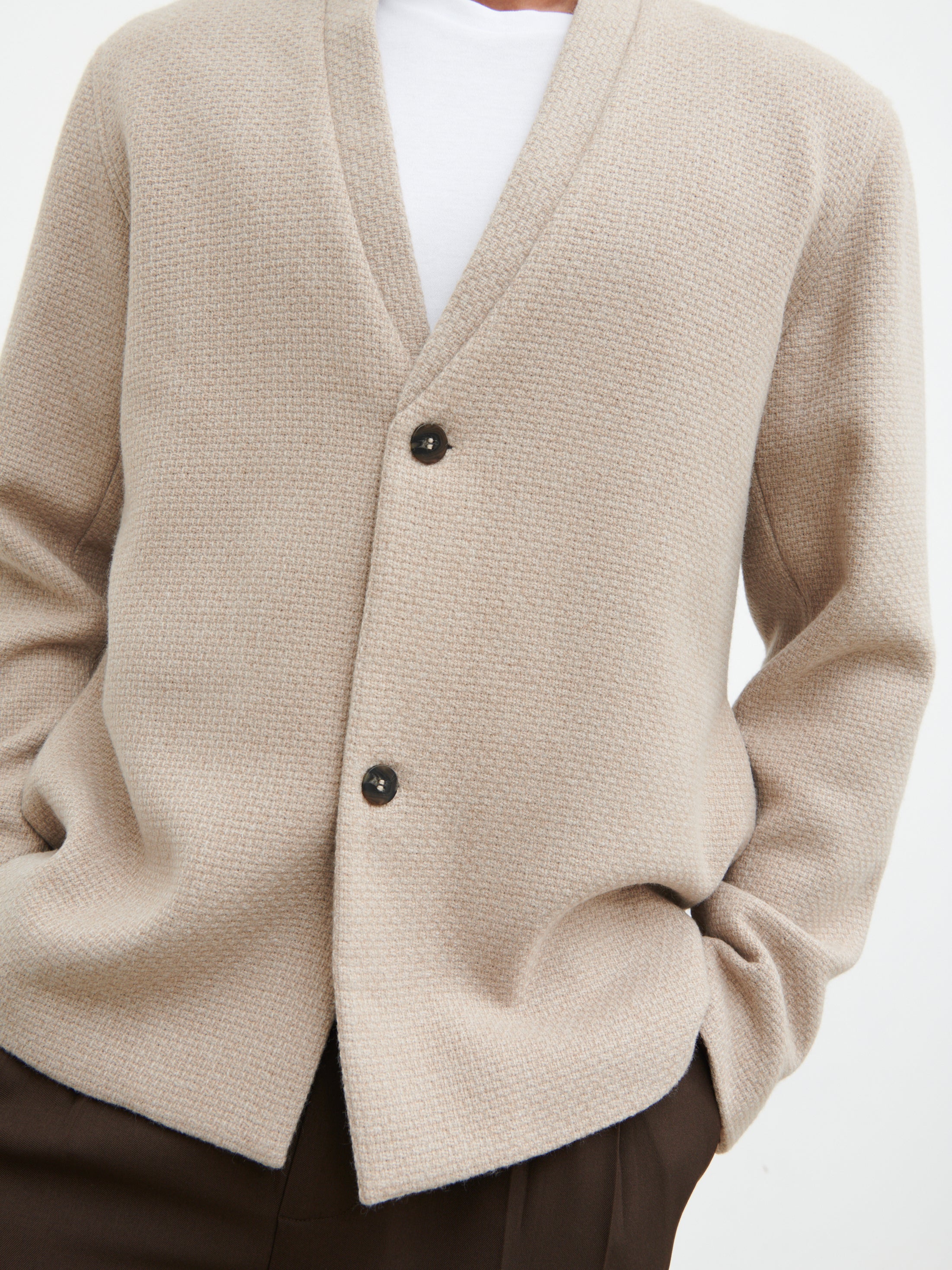 Bear Collarless Jacket - Beige