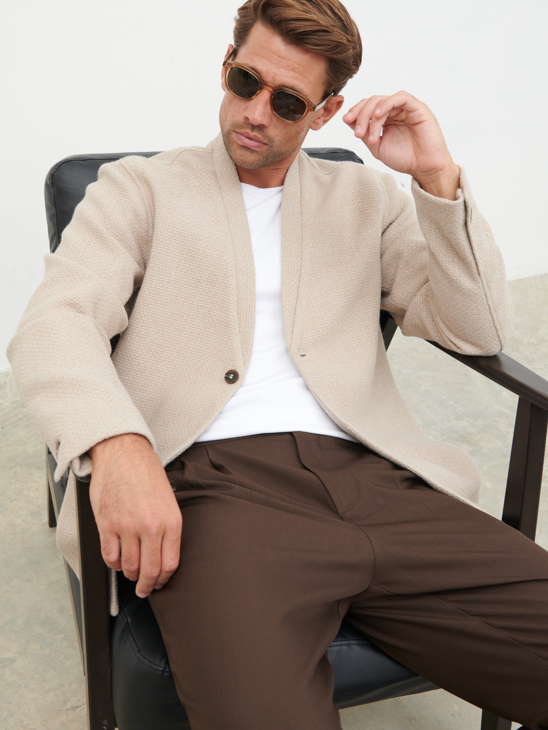 Bear Collarless Jacket - Beige