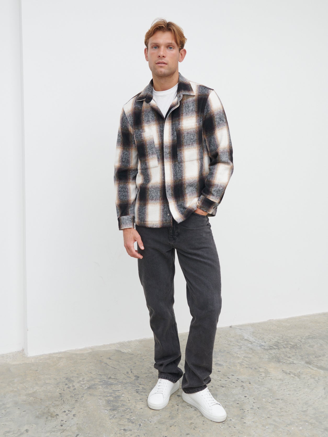 Bill Brushed Overshirt - Grey and Brown Check
