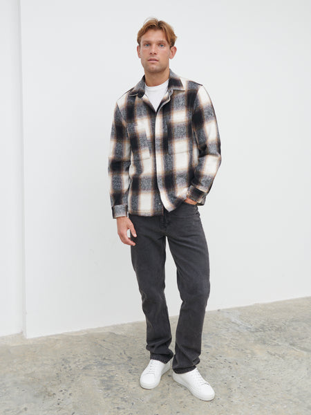 【BAON】[unisex] Makodo Check Brushed Over Shirt Bill_Brushed_Overshirt_Brown_a