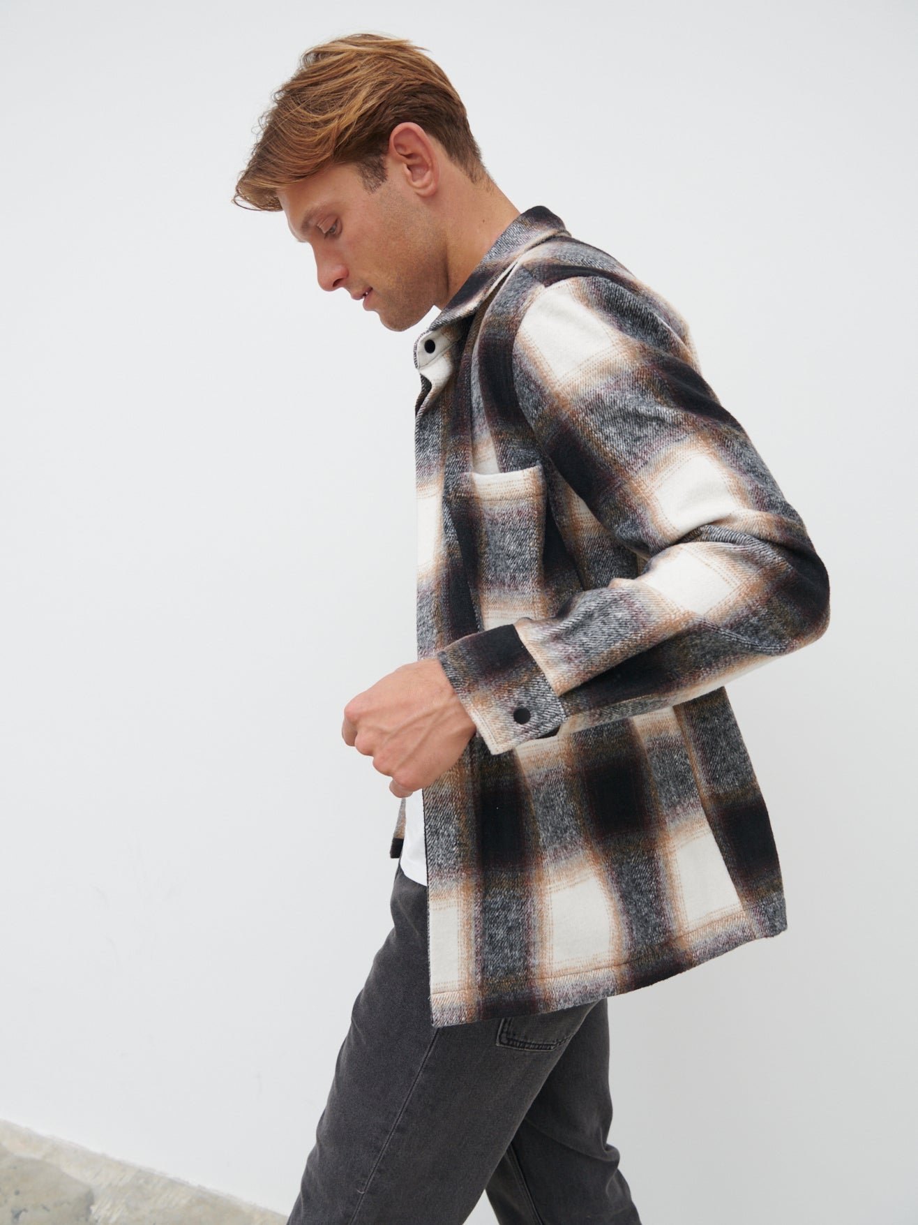 Bill Brushed Overshirt - Grey and Brown Check