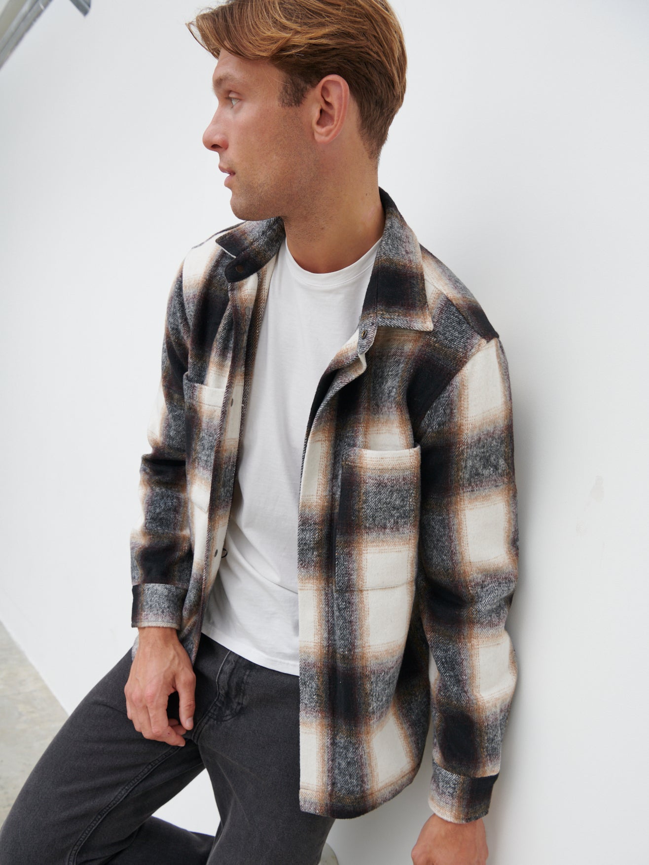 Bill Brushed Overshirt - Grey and Brown Check