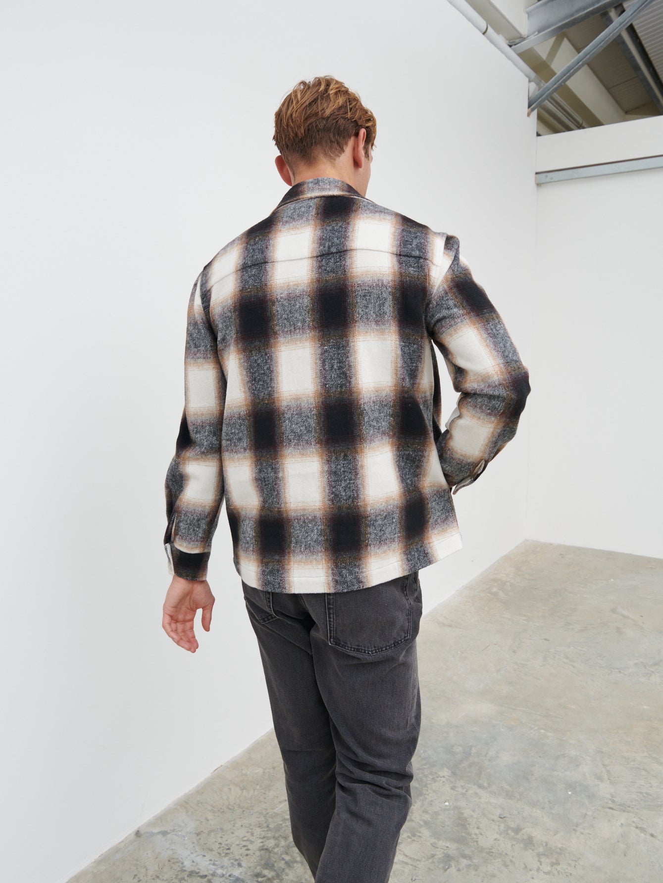 Bill Brushed Overshirt - Grey and Brown Check