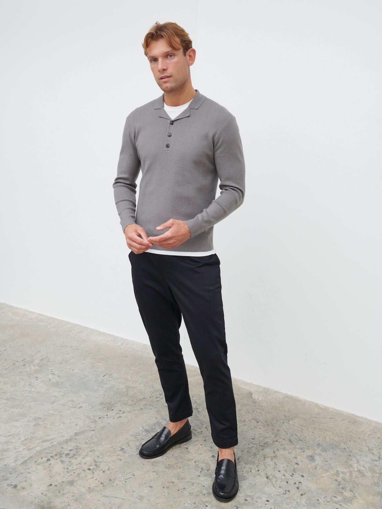 Blake Cuban Collar Knitted Polo - Charcoal