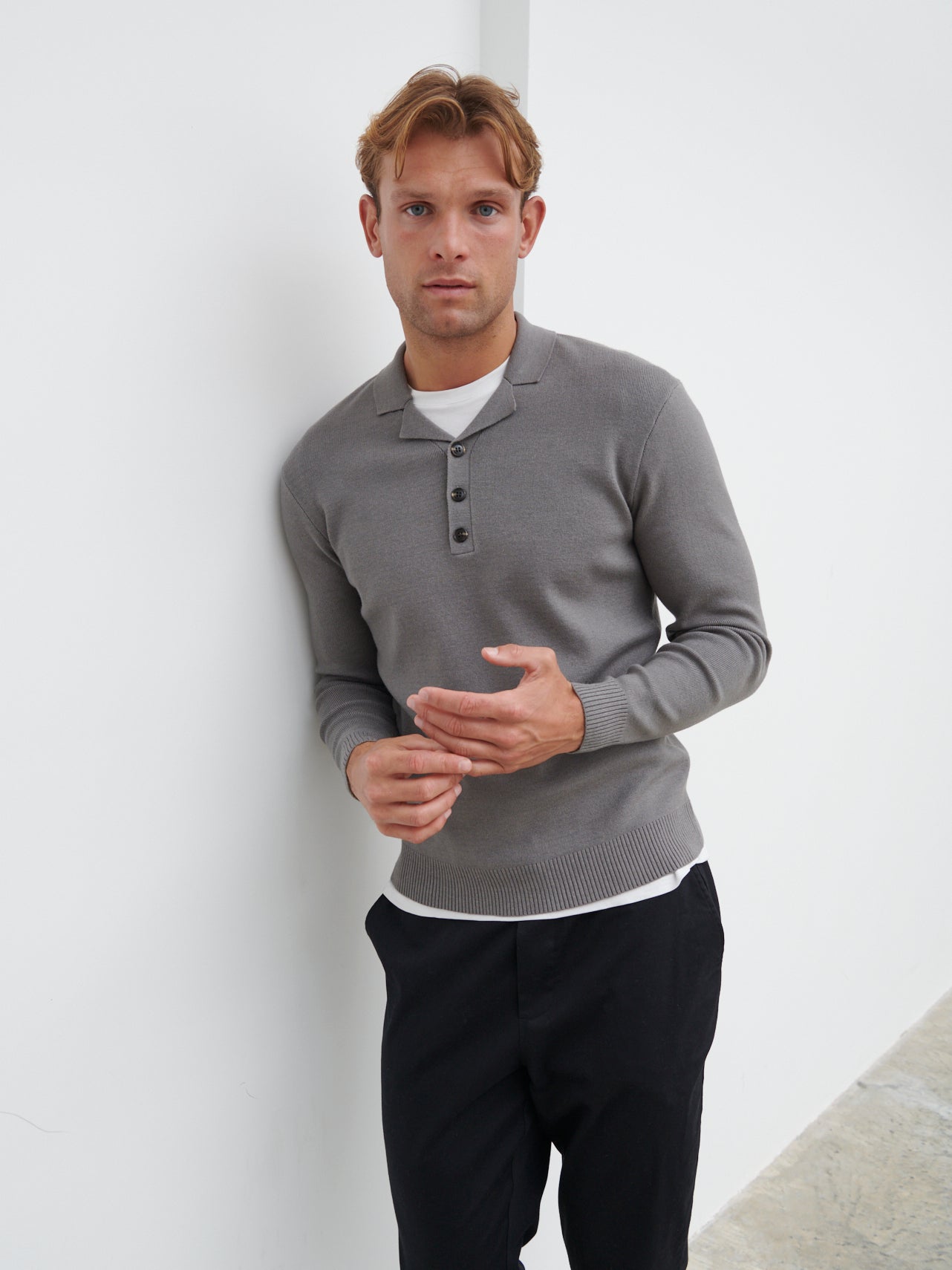 Blake Cuban Collar Knitted Polo - Charcoal