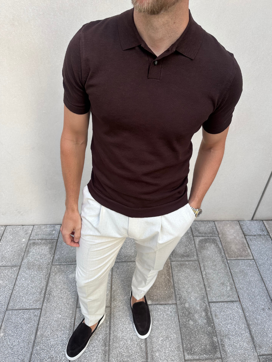 Brax Small Placket Knit Polo Top - Brown – Nobl