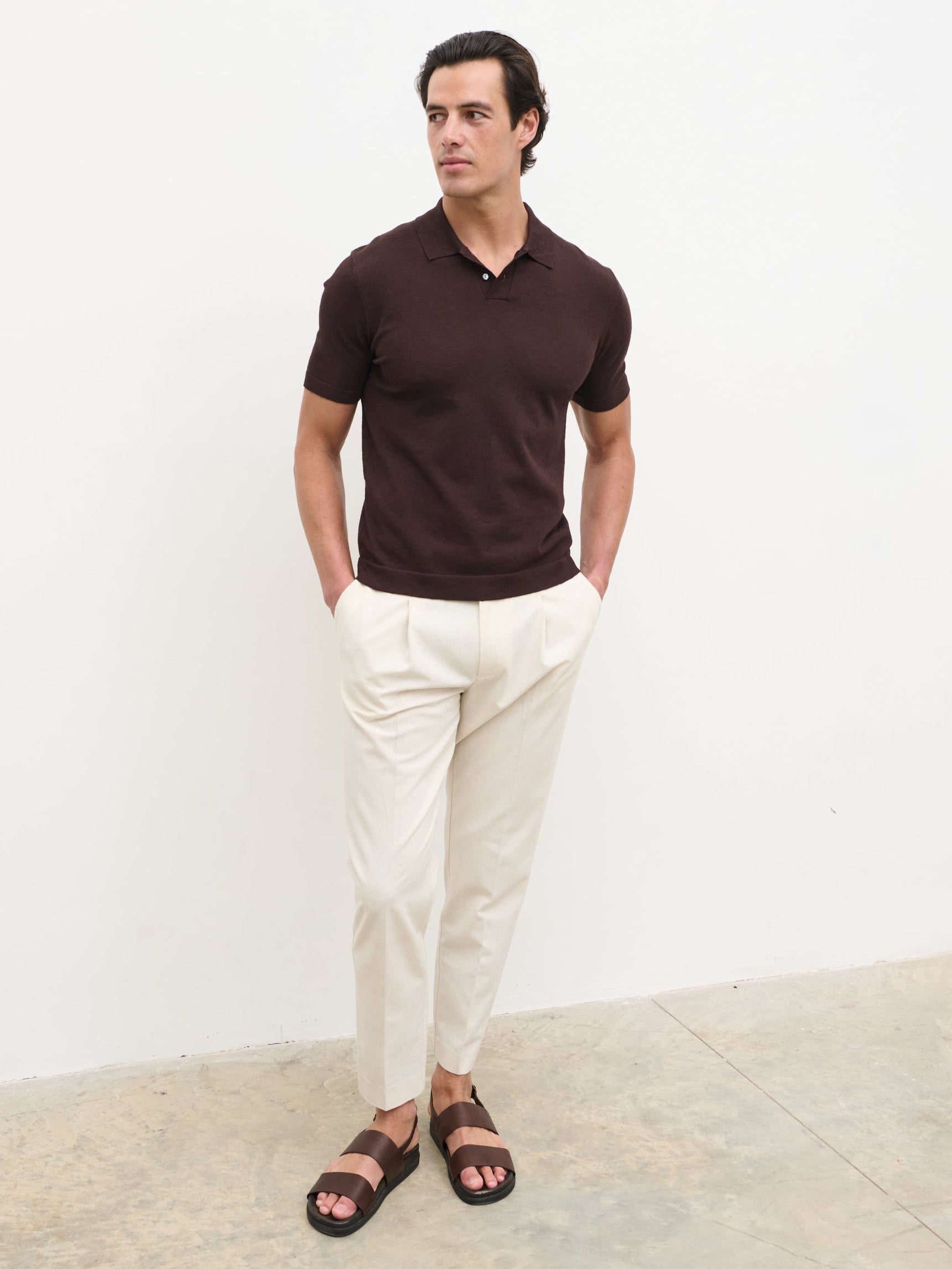 Brax Small Placket Knit Polo Top - Brown – Nobl