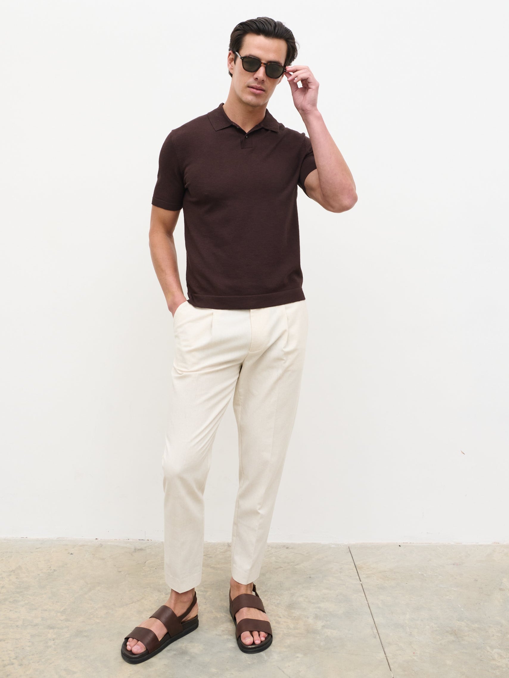 Brax Small Placket Knit Polo Top - Brown – Nobl