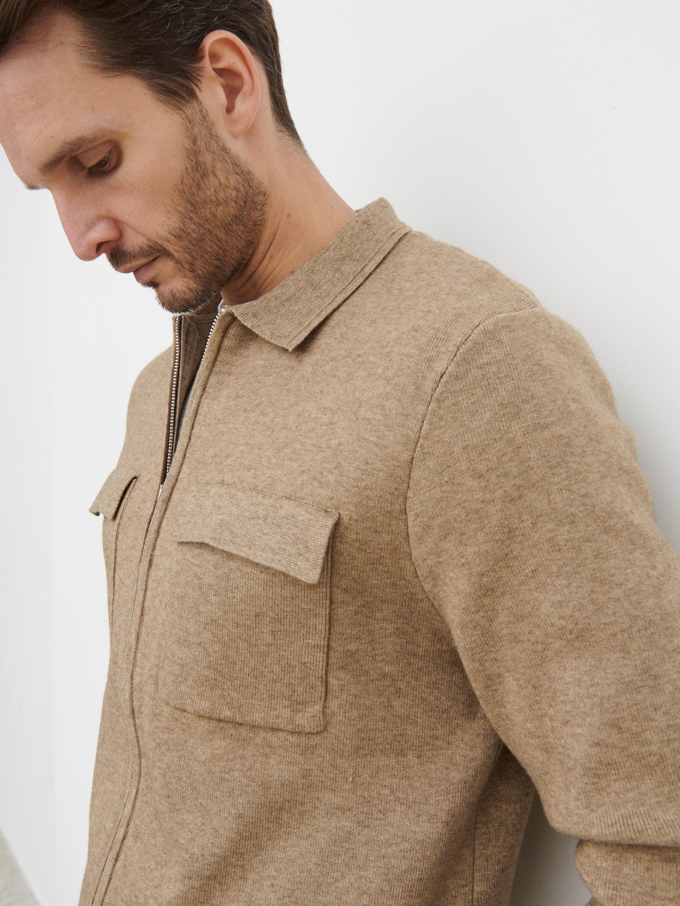 Brett Collared Knit Jacket - Beige Marl