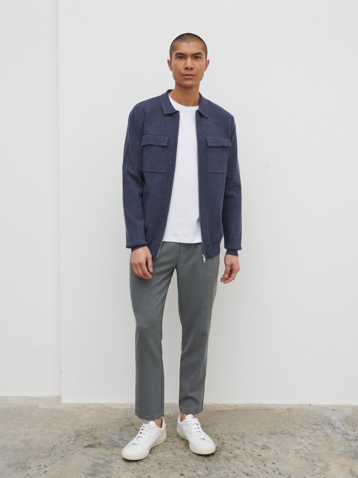 Brett Collared Knit Jacket - Navy Marl