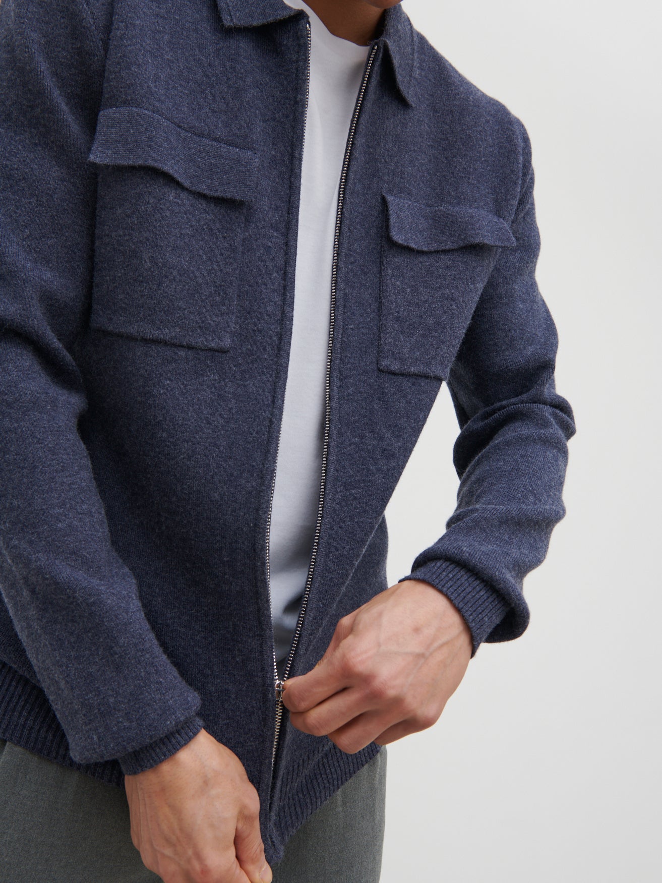 Brett Collared Knit Jacket - Navy Marl