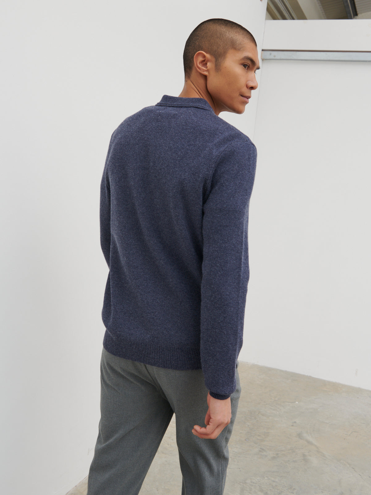 Brett Collared Knit Jacket - Navy Marl