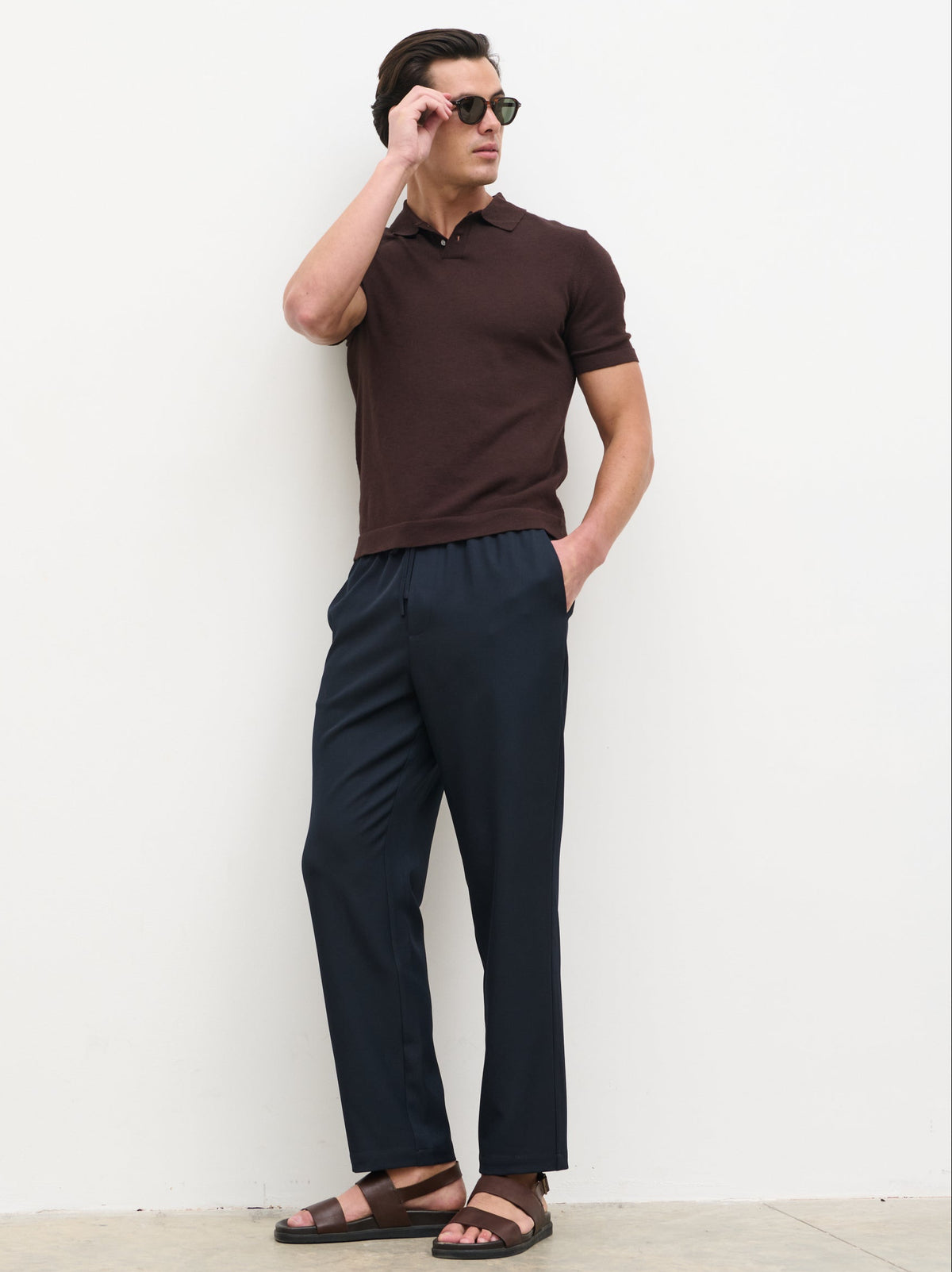 Bryce Straight Leg Drawstring Trousers - Navy