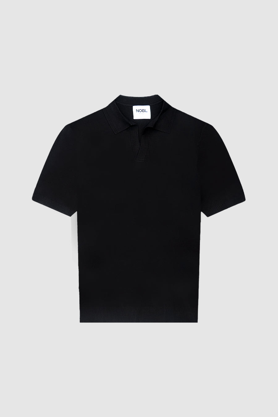 Caleb Short Sleeve Open V-Neck Collar Knit Polo Black