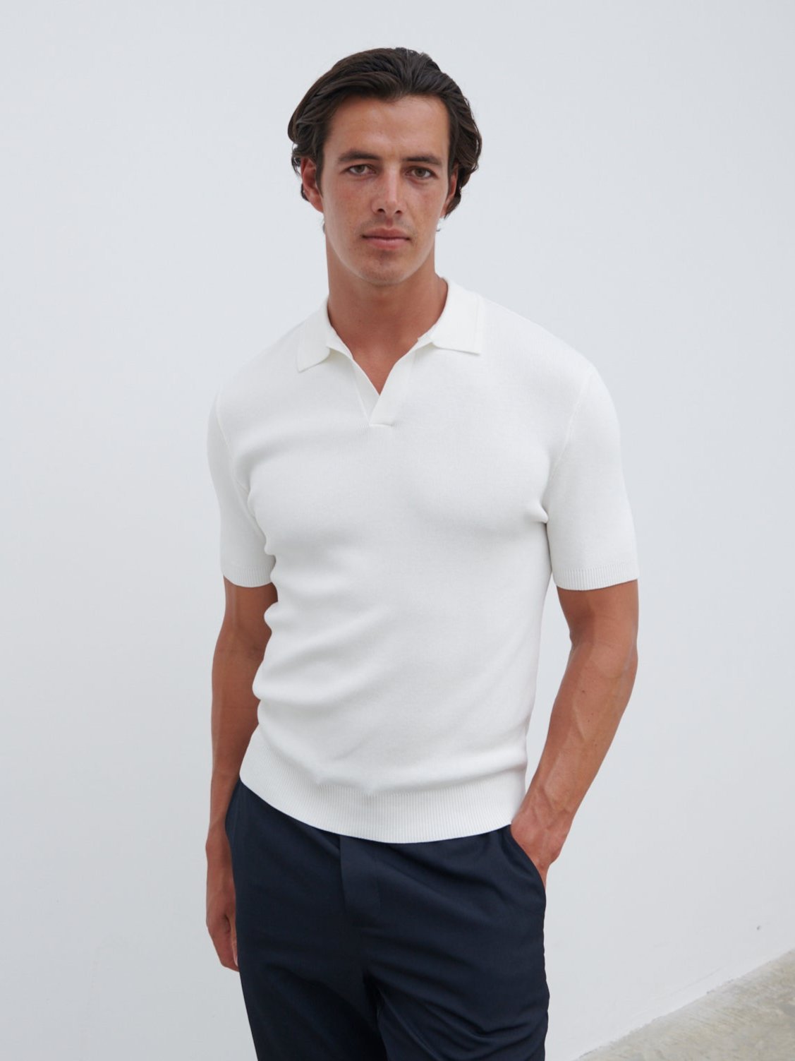 Caleb Short Sleeve Knit Polo - Cream