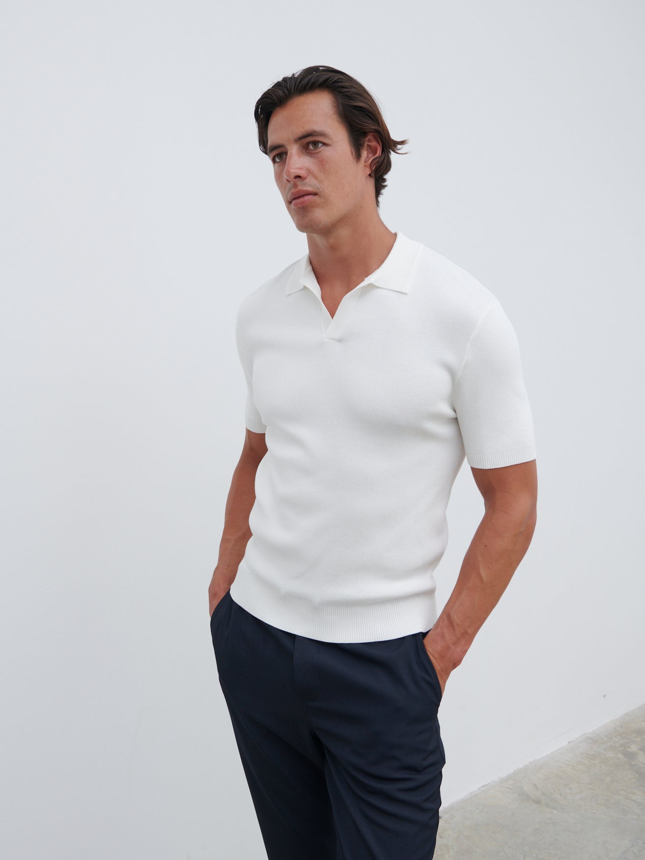 Caleb Short Sleeve Knit Polo - Cream